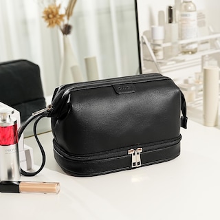 Foto 2 | Bolsa De Maquillaje De Viaje Cluci De Doble Capa De Piel Sintética De Gran Capacidad - Venta Internacional.