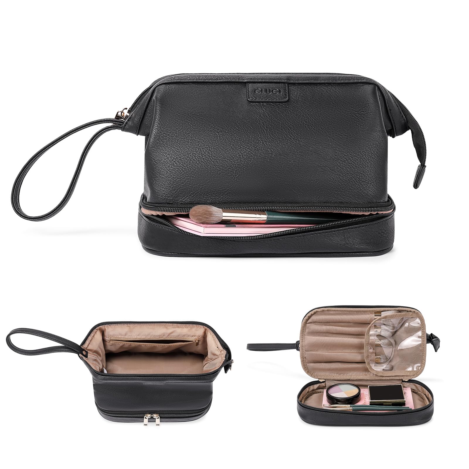 Foto 5 pulgar | Bolsa De Maquillaje De Viaje Cluci De Doble Capa De Piel Sintética De Gran Capacidad - Venta Internacional.