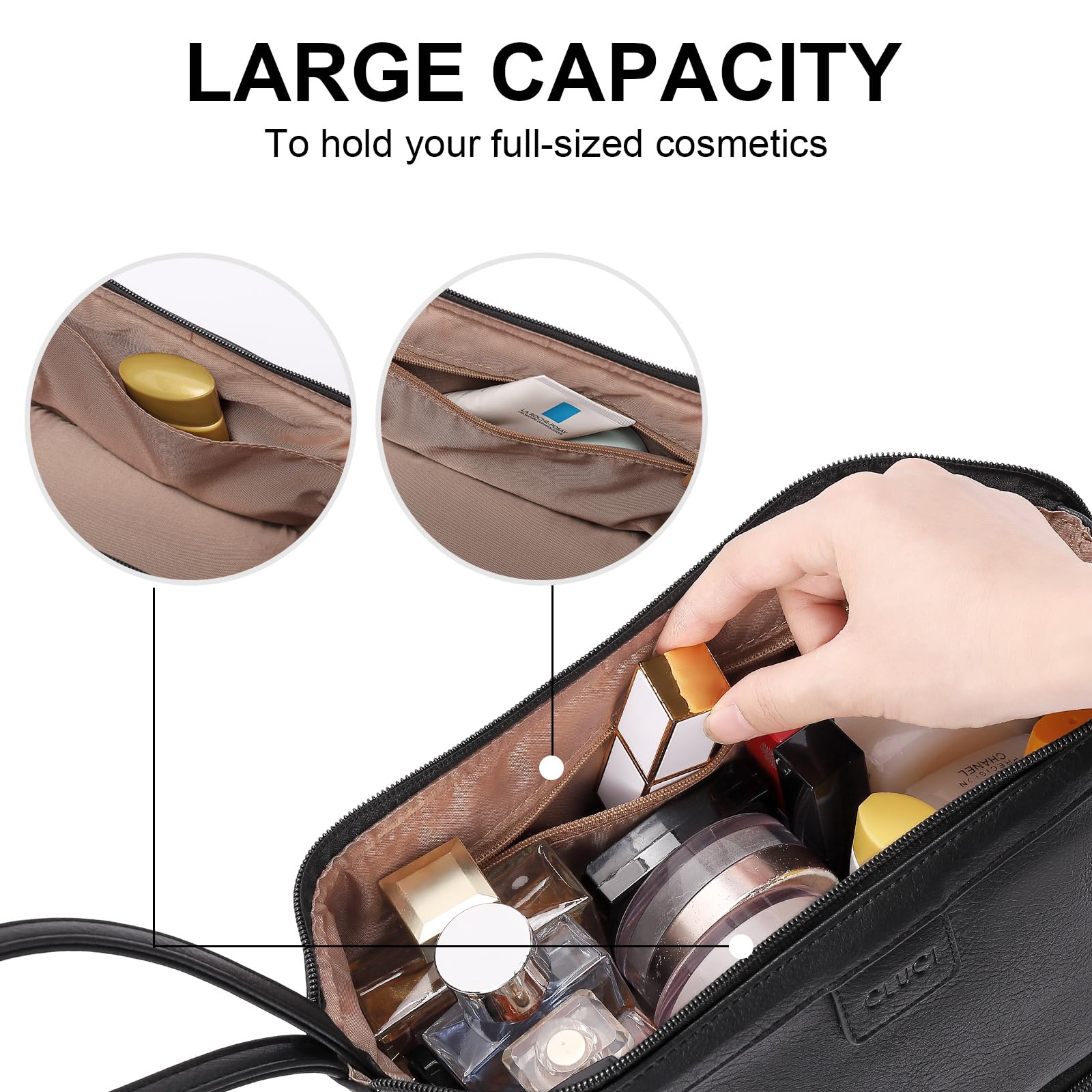 Foto 5 | Bolsa De Maquillaje De Viaje Cluci De Doble Capa De Piel Sintética De Gran Capacidad - Venta Internacional.