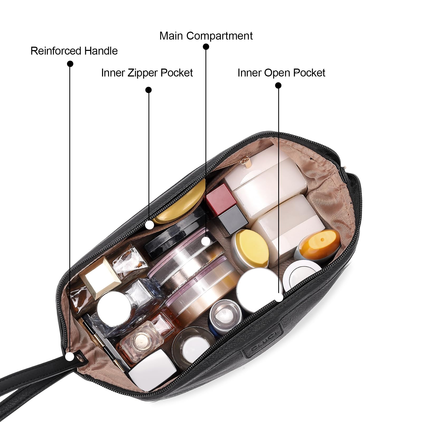 Foto 7 pulgar | Bolsa De Maquillaje De Viaje Cluci De Doble Capa De Piel Sintética De Gran Capacidad - Venta Internacional.