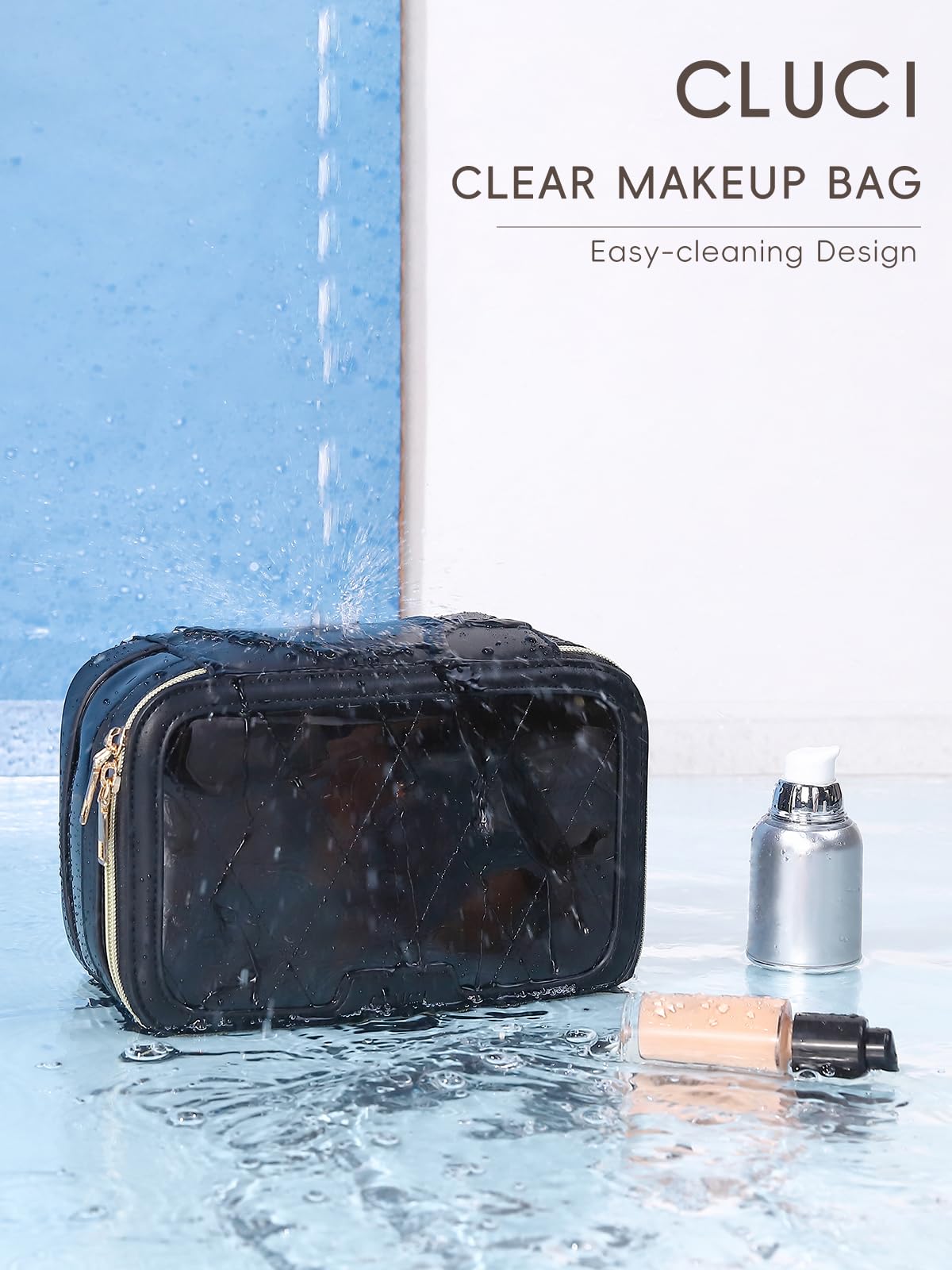 Foto 2 | Bolsa De Maquillaje Cluci Travel De Tpu Transparente Con Organizador Para Brochas - Venta Internacional.