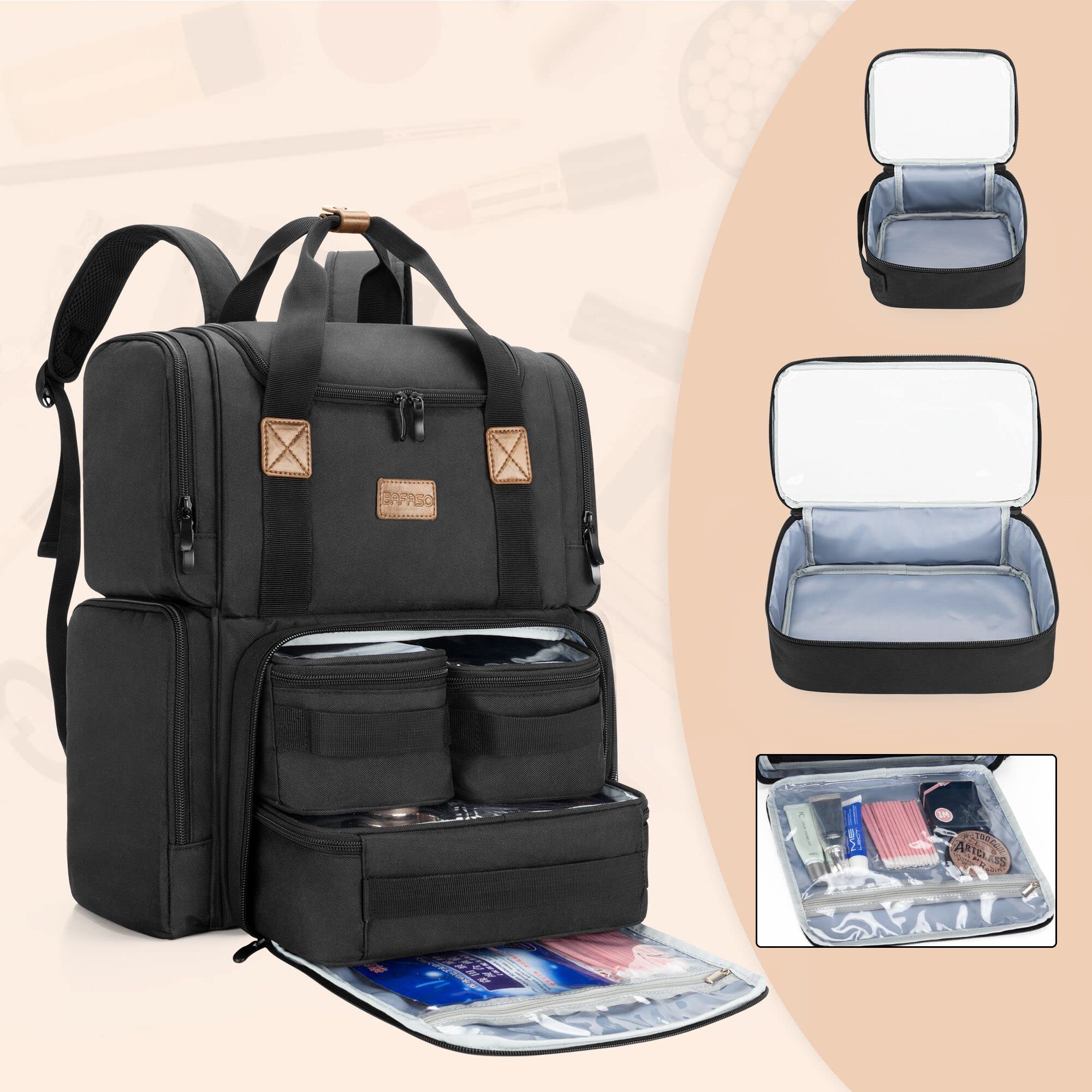 Foto 4 pulgar | Bolsa De Cosméticos Bafaso Con 3 Bolsas Interiores Extraíbles, Color Negro - Venta Internacional.