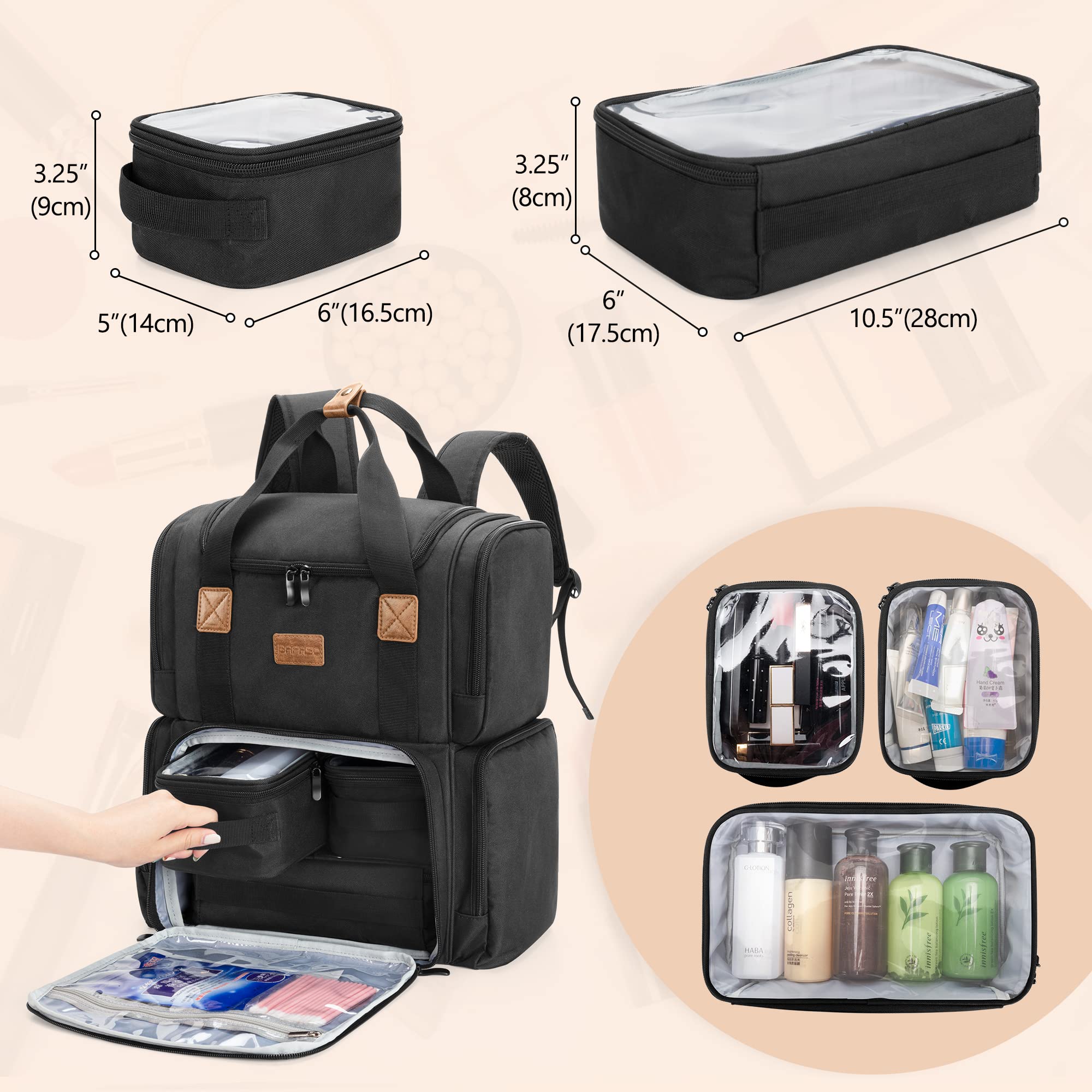 Foto 5 | Bolsa De Cosméticos Bafaso Con 3 Bolsas Interiores Extraíbles, Color Negro - Venta Internacional.