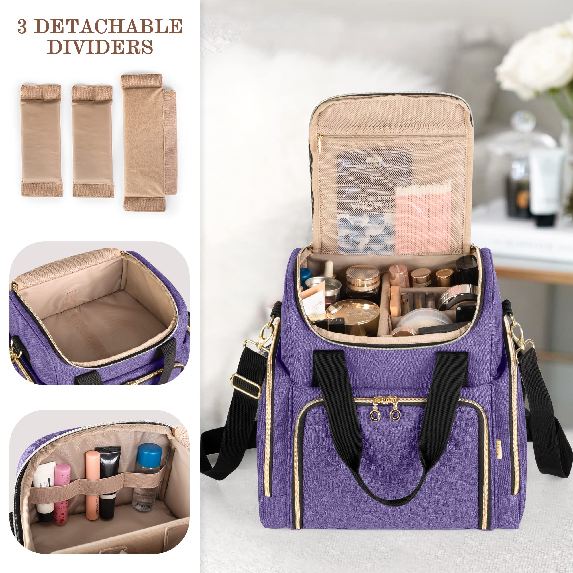 Foto 3 pulgar | Bolsa de Maquillaje de Viaje Luxja con 2 Fundas Extraíbles de Nailon Morado - Venta Internacional