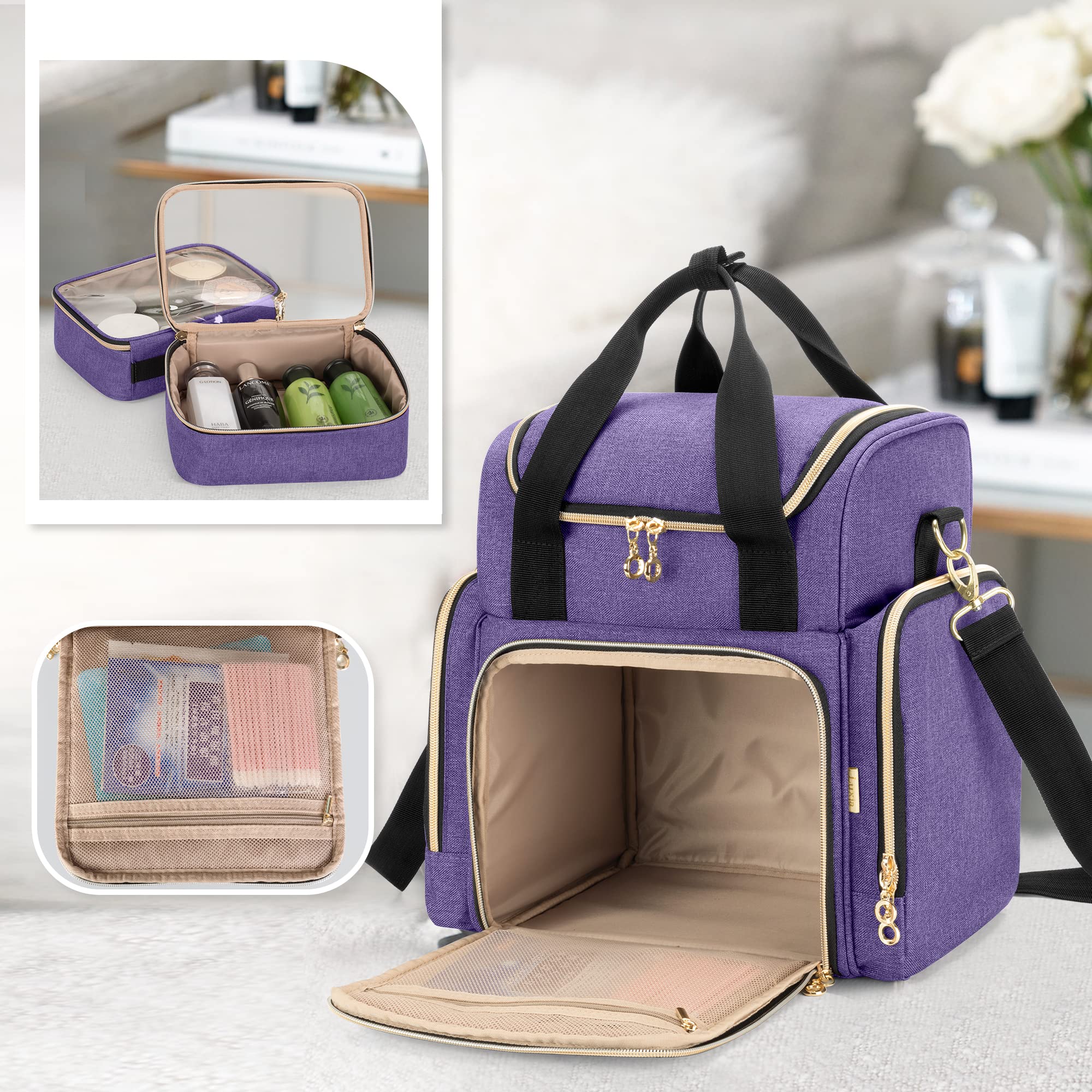 Foto 4 pulgar | Bolsa de Maquillaje de Viaje Luxja con 2 Fundas Extraíbles de Nailon Morado - Venta Internacional