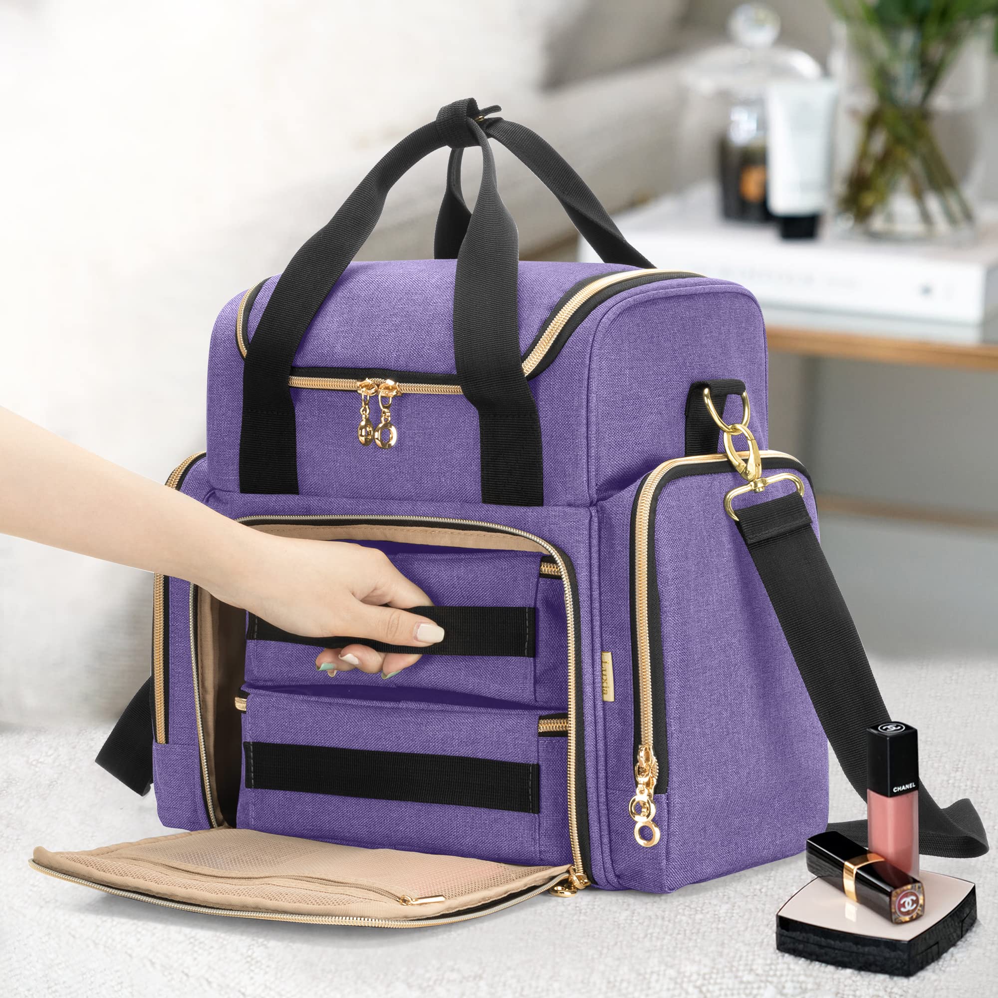 Foto 6 pulgar | Bolsa de Maquillaje de Viaje Luxja con 2 Fundas Extraíbles de Nailon Morado - Venta Internacional