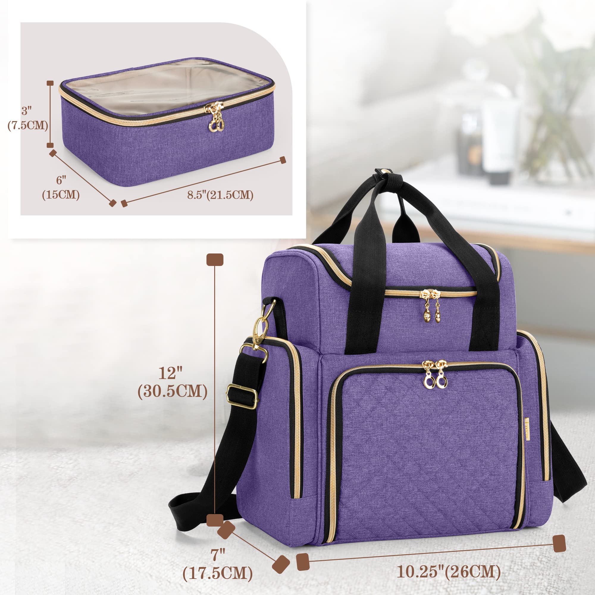 Foto 8 pulgar | Bolsa de Maquillaje de Viaje Luxja con 2 Fundas Extraíbles de Nailon Morado - Venta Internacional