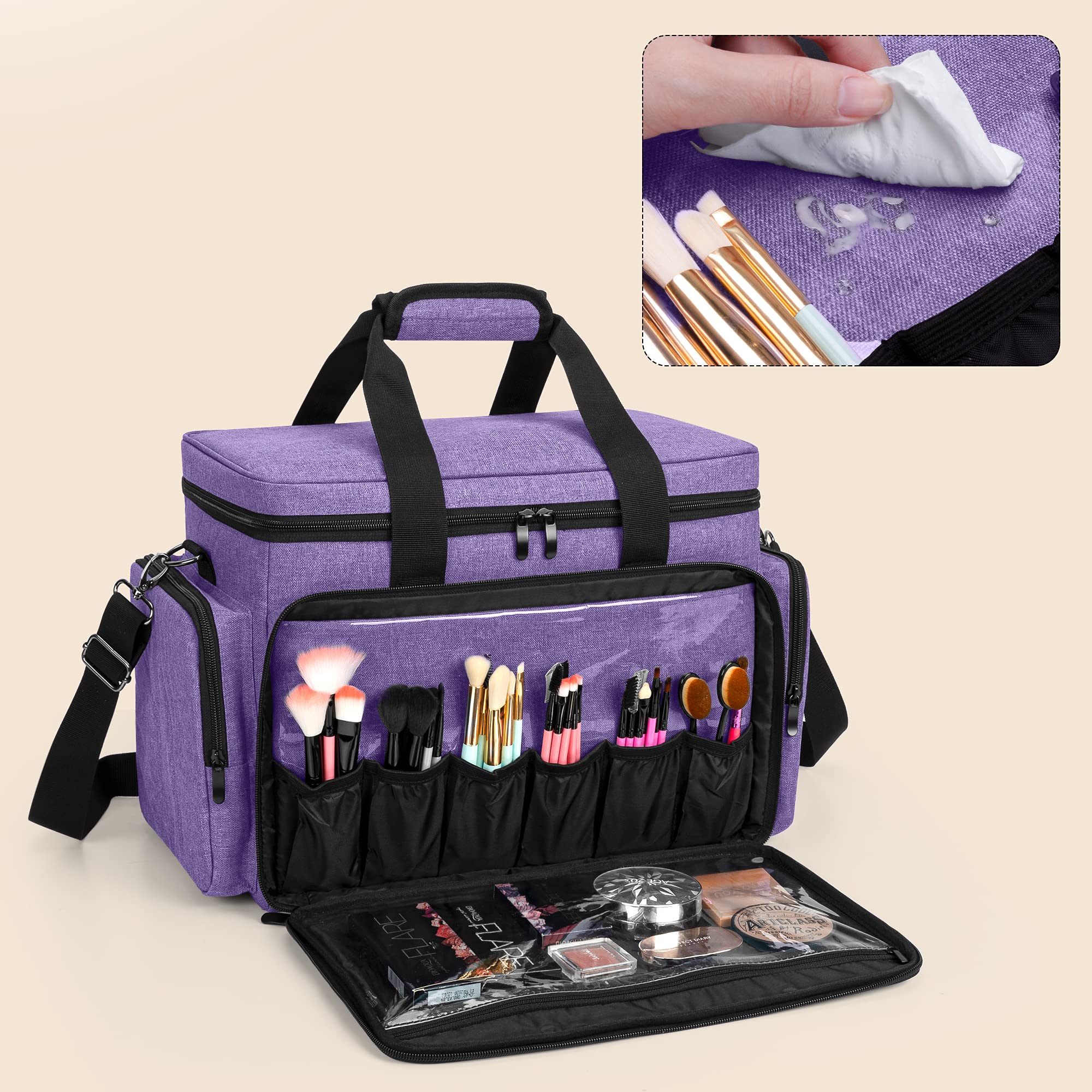 Foto 3 pulgar | Bolsa de Maquillaje BAFASO Tamaño Grande con Separadores Extraíbles en color Morado  - Venta Internacional