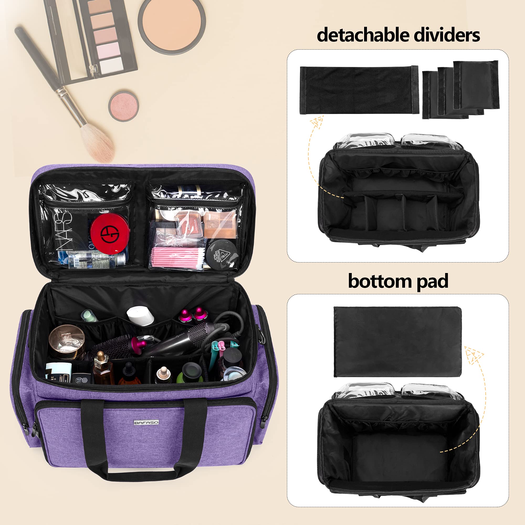 Foto 4 pulgar | Bolsa de Maquillaje BAFASO Tamaño Grande con Separadores Extraíbles en color Morado  - Venta Internacional