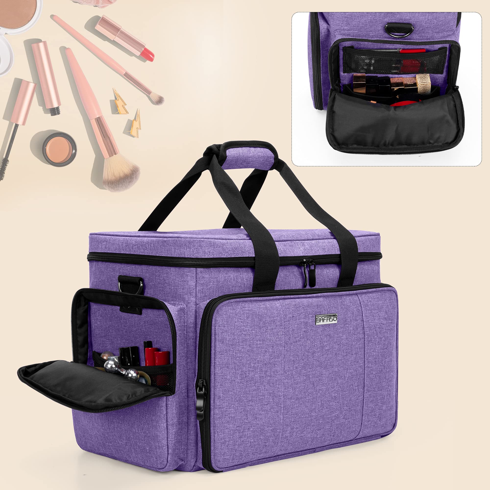 Foto 5 pulgar | Bolsa de Maquillaje BAFASO Tamaño Grande con Separadores Extraíbles en color Morado  - Venta Internacional