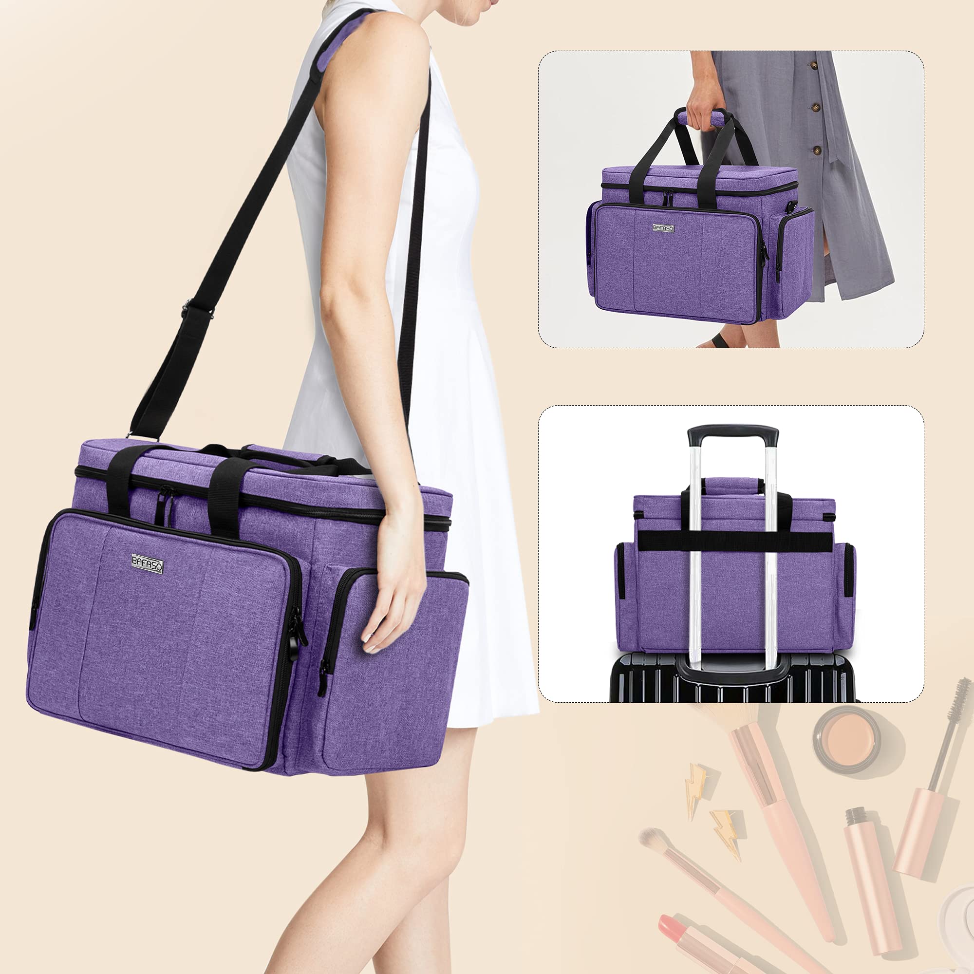 Foto 6 pulgar | Bolsa de Maquillaje BAFASO Tamaño Grande con Separadores Extraíbles en color Morado  - Venta Internacional