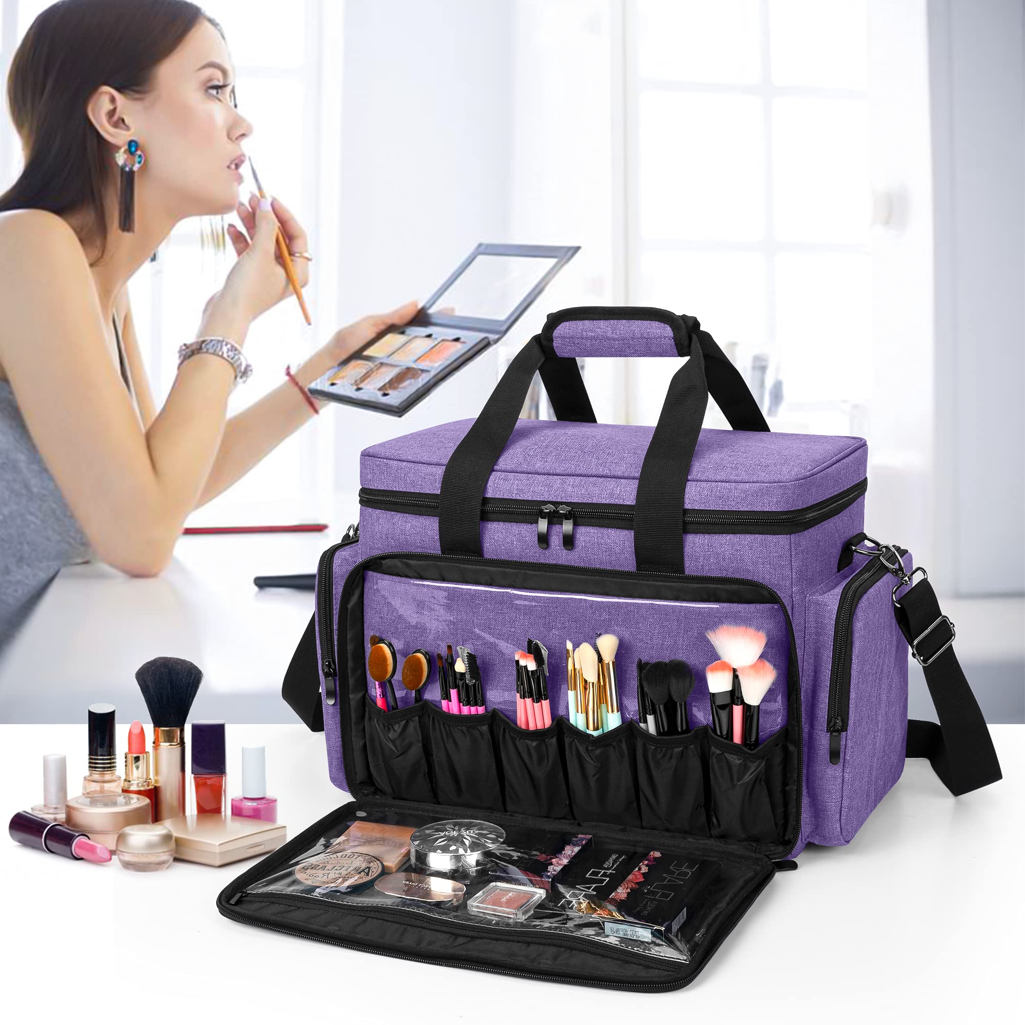 Foto 8 pulgar | Bolsa de Maquillaje BAFASO Tamaño Grande con Separadores Extraíbles en color Morado  - Venta Internacional