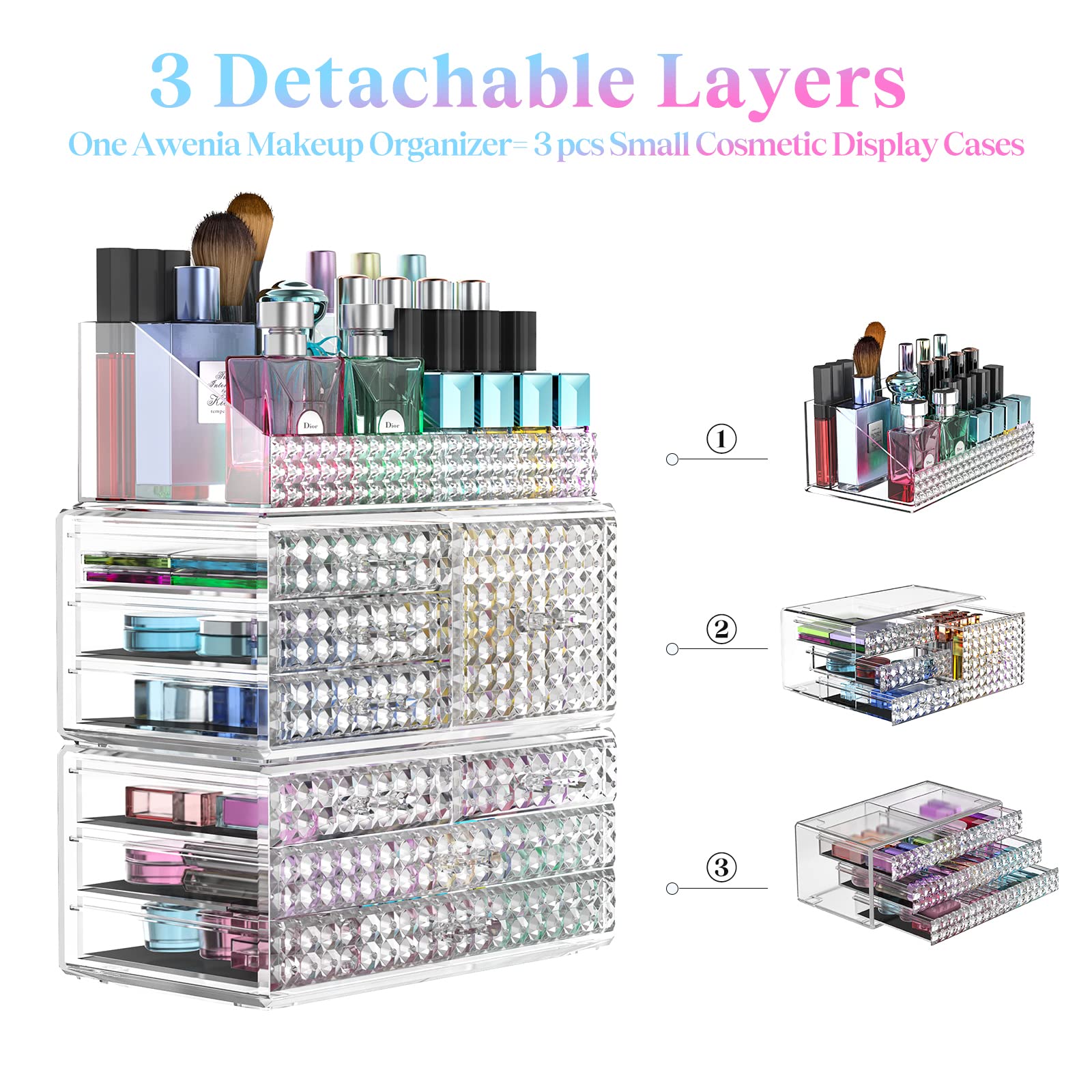 Foto 3 pulgar | Organizador de Maquillaje Awenia Apilable con 8 Cajones Paquete de 3 - Venta Internacional