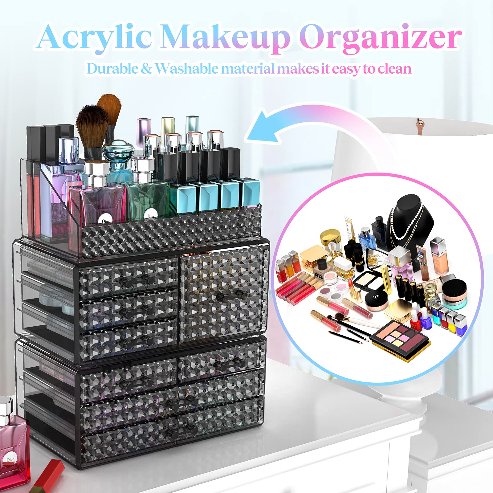 Foto 5 | Organizador de Maquillaje Awenia Apilable con 8 Cajones paquete de 3 - Venta Internacional