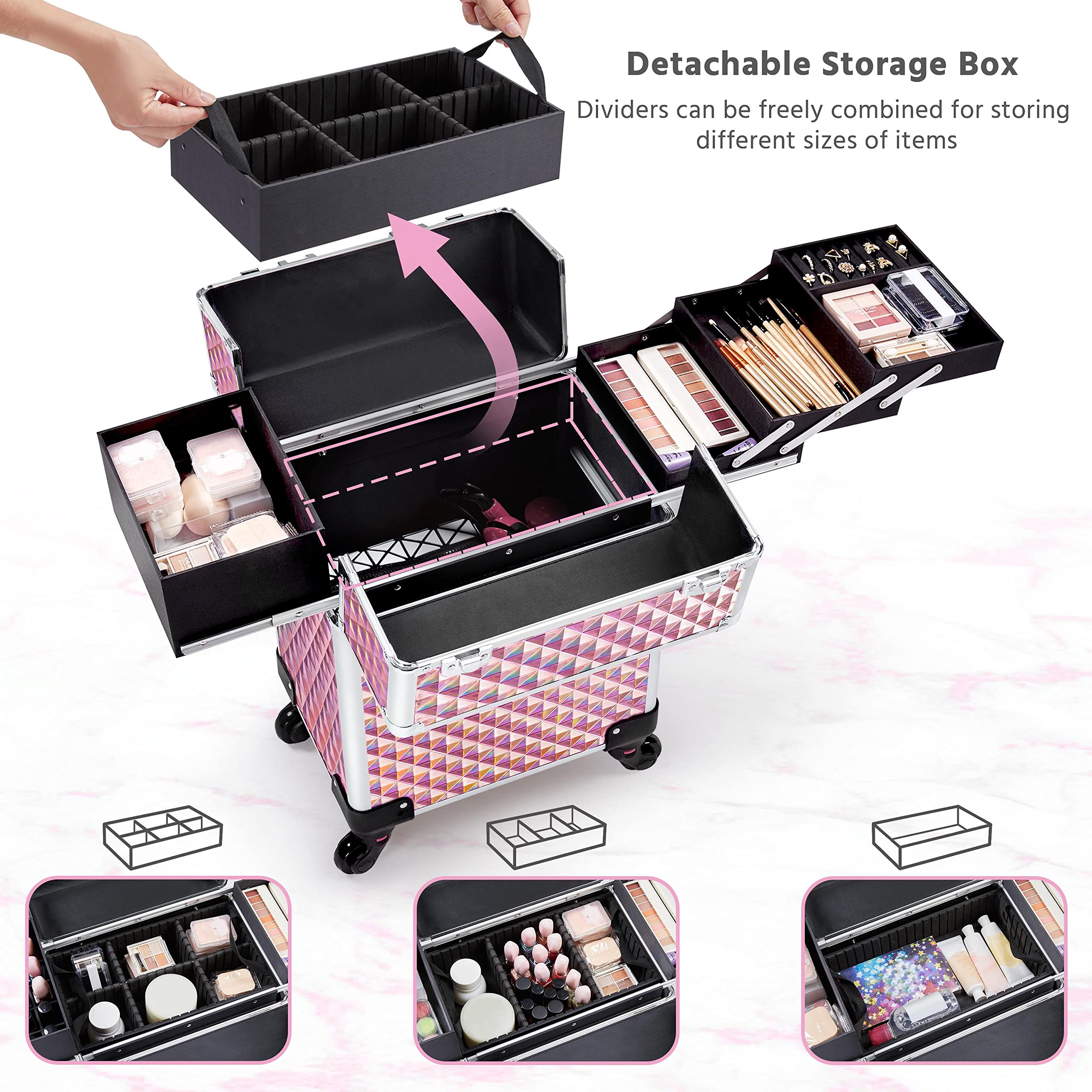 Foto 4 | Maletín de Maquillaje Yaheetech Rosa con Ruedas-Venta Internacional