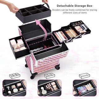 Foto 4 | Maletín de Maquillaje Yaheetech Rosa con Ruedas-Venta Internacional