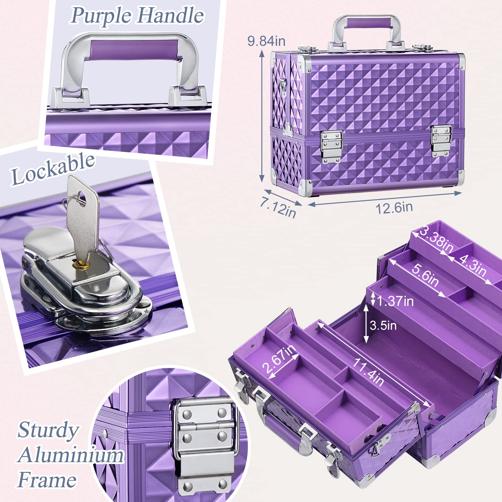 Foto 5 pulgar | Funda Organizadora de Maquillaje Frenessa con 6 Bandejas Color Morado - Venta Internacional