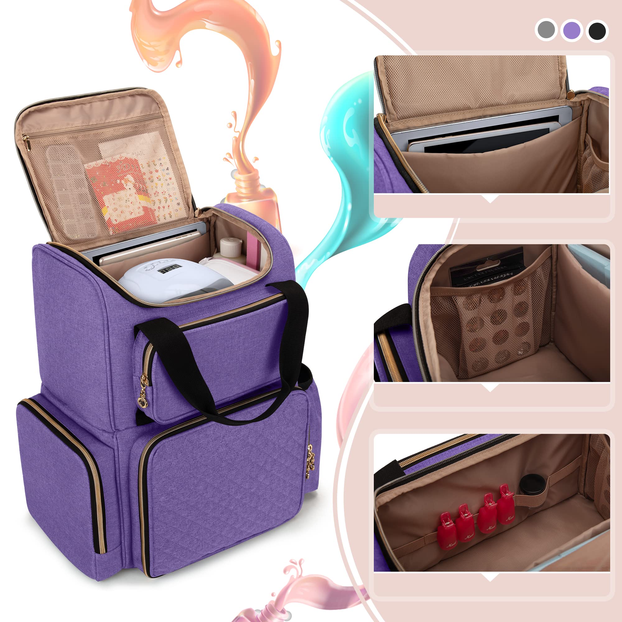 Foto 3 pulgar | Organizador De Esmaltes De Uñas Luxja, Mochila Con Capacidad Para 70 Botellas, Color Morado - Venta Internacional.