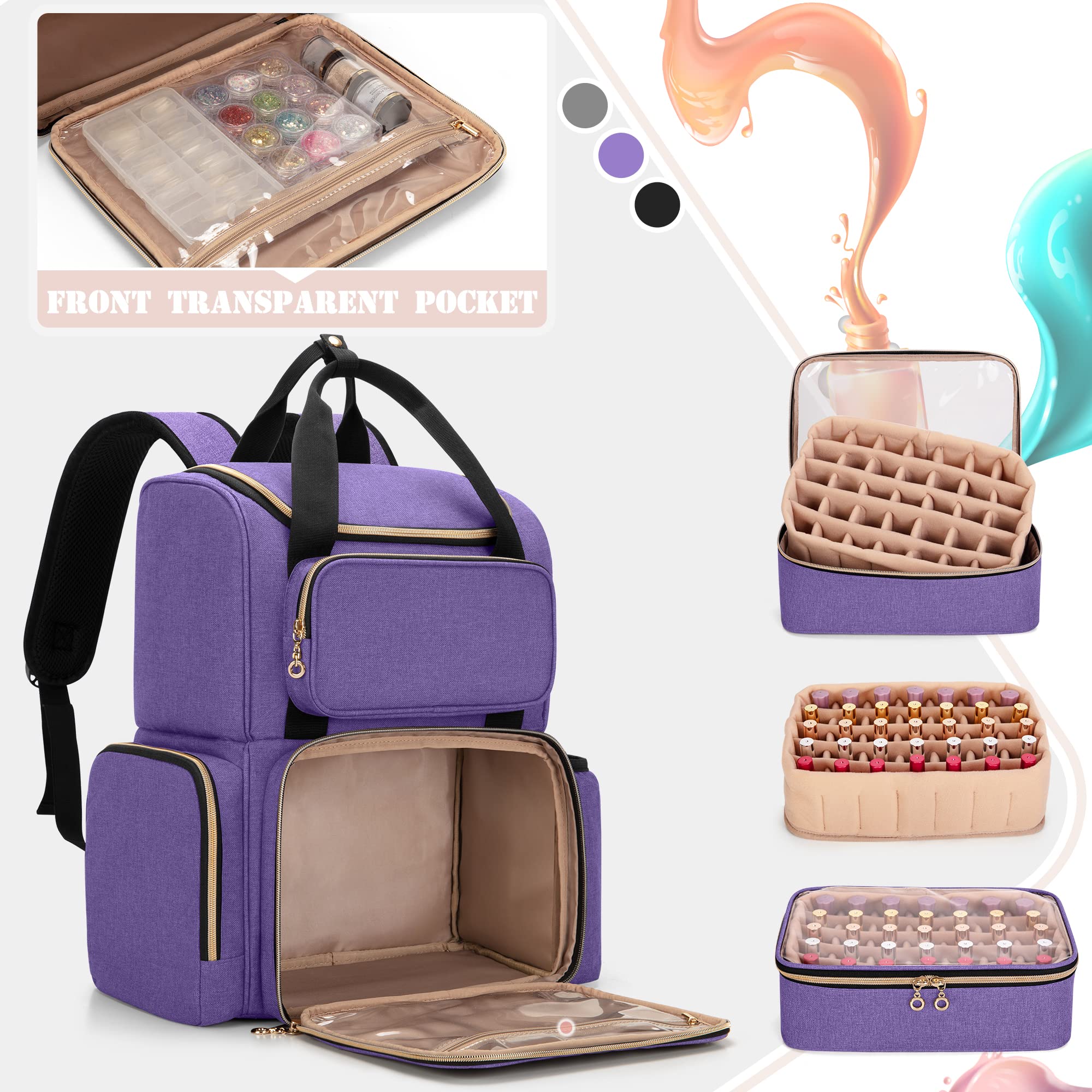 Foto 4 pulgar | Organizador De Esmaltes De Uñas Luxja, Mochila Con Capacidad Para 70 Botellas, Color Morado - Venta Internacional.