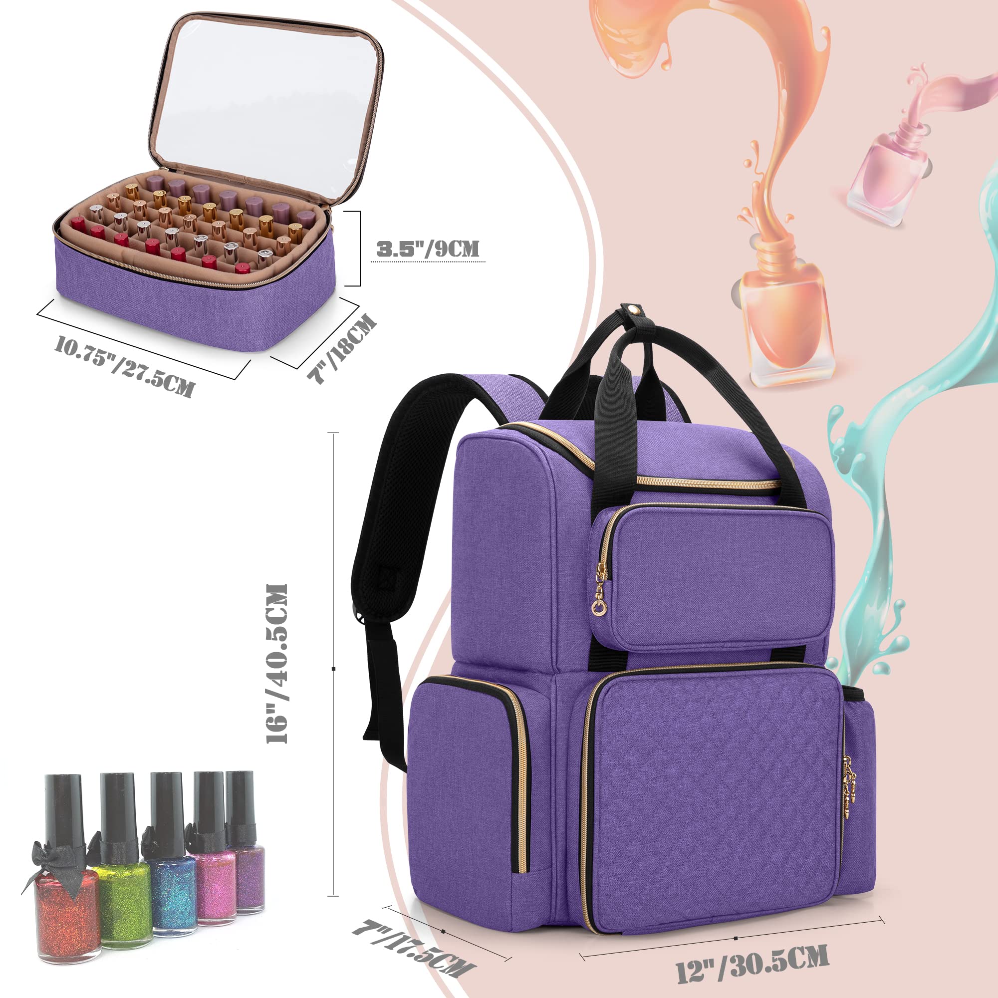 Foto 7 pulgar | Organizador De Esmaltes De Uñas Luxja, Mochila Con Capacidad Para 70 Botellas, Color Morado - Venta Internacional.