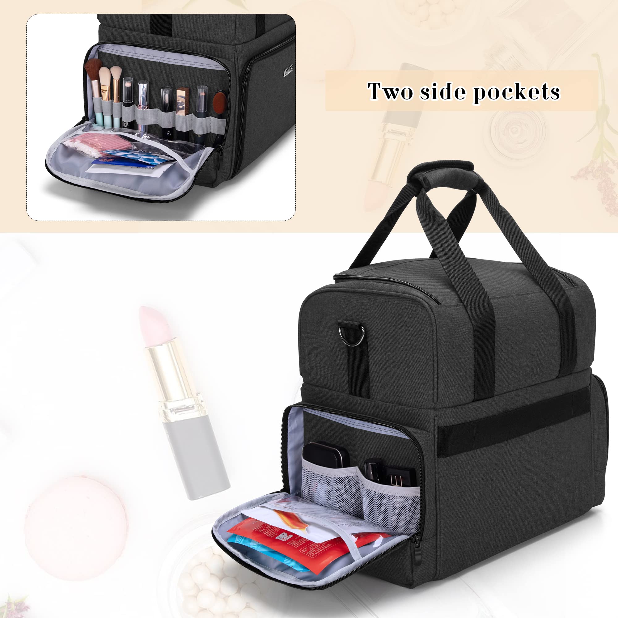 Foto 5 pulgar | Bolsa de Maquillaje de Viaje Bafaso de 2 Capas con 3 Bolsas de Nailon Negro - Venta Internacional