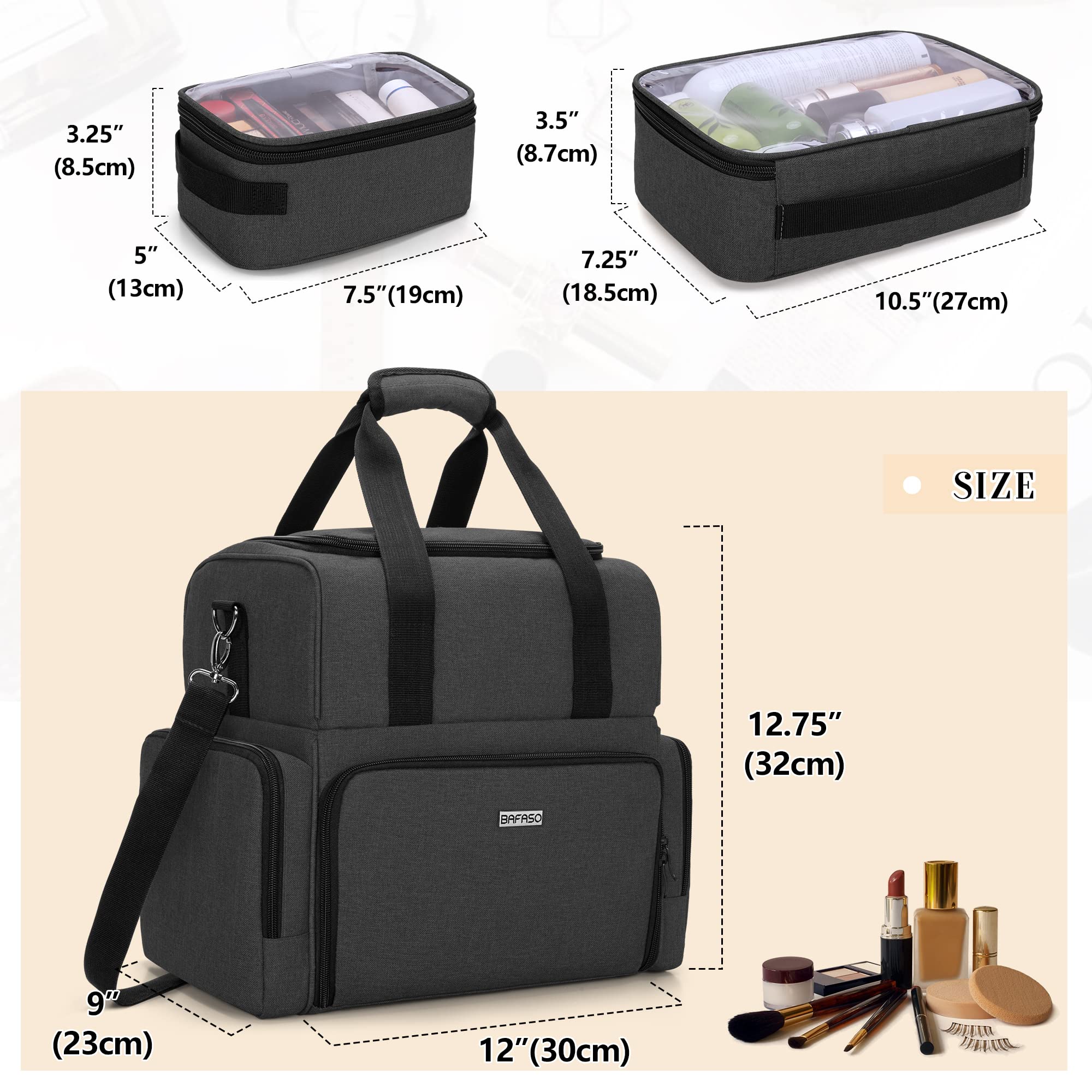 Foto 6 | Bolsa de Maquillaje de Viaje Bafaso de 2 Capas con 3 Bolsas de Nailon Negro - Venta Internacional