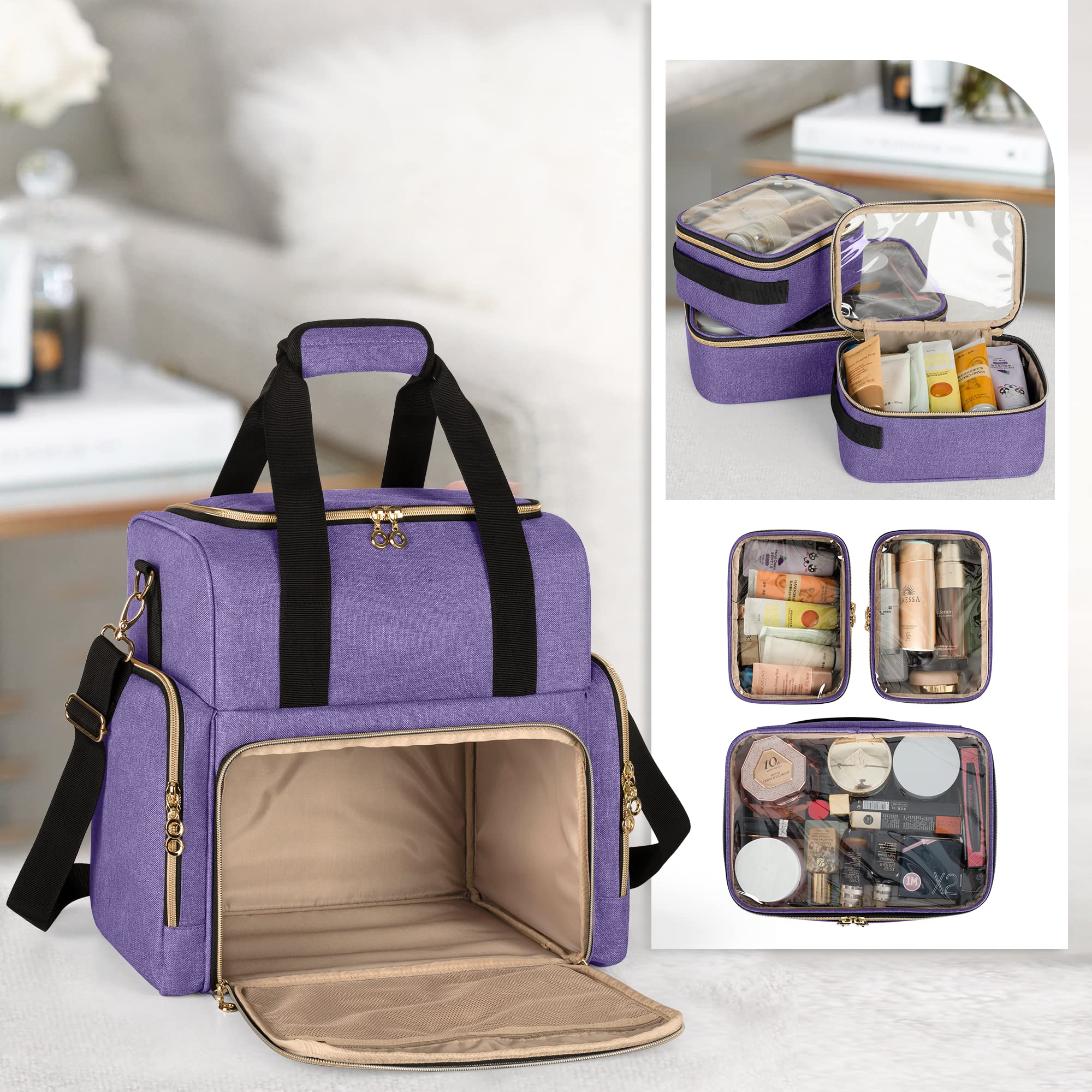 Foto 4 pulgar | Bolsa de Maquillaje Luxja Large Travel Con 3 Fundas Extraíbles Morado - Venta Internacional