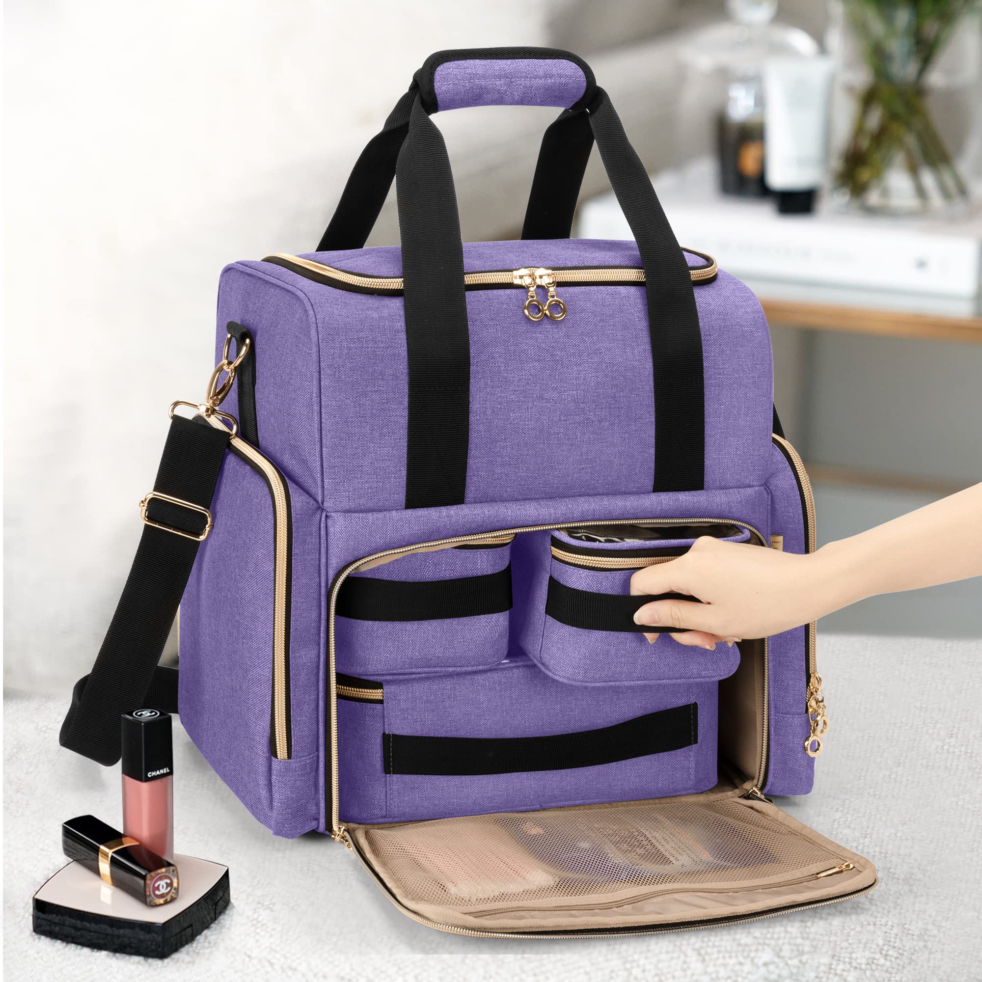 Foto 8 pulgar | Bolsa de Maquillaje Luxja Large Travel Con 3 Fundas Extraíbles Morado - Venta Internacional