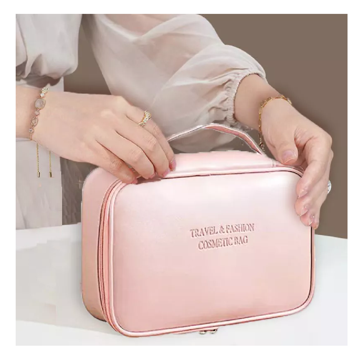 Foto 4 | Estuches De Maquillaje Bolsa Cosmetiquera Set 3 Neceser Rosa