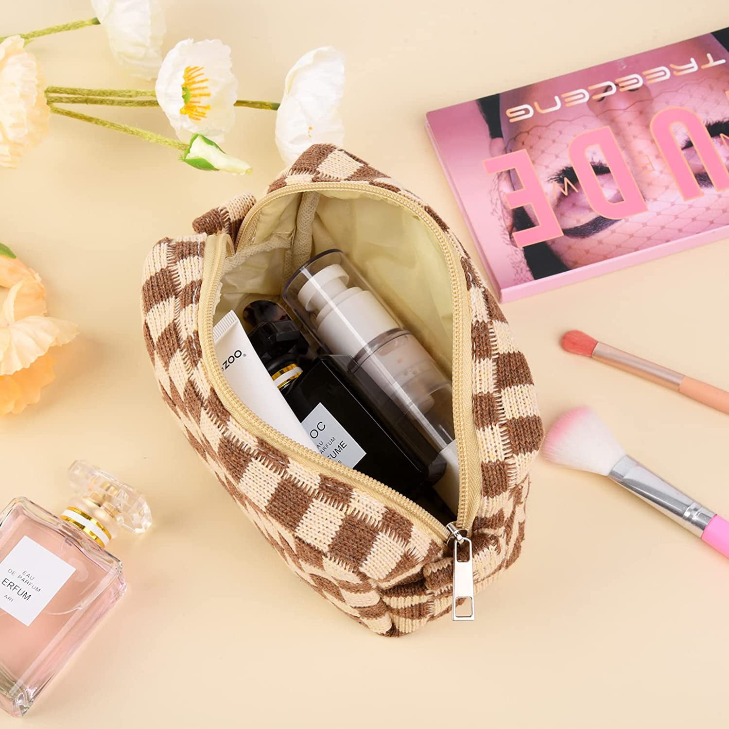 Foto 5 pulgar | Bolsa De Maquillaje Clackibukvyz A Cuadros Para Mujer, 2 Piezas - Venta Internacional.