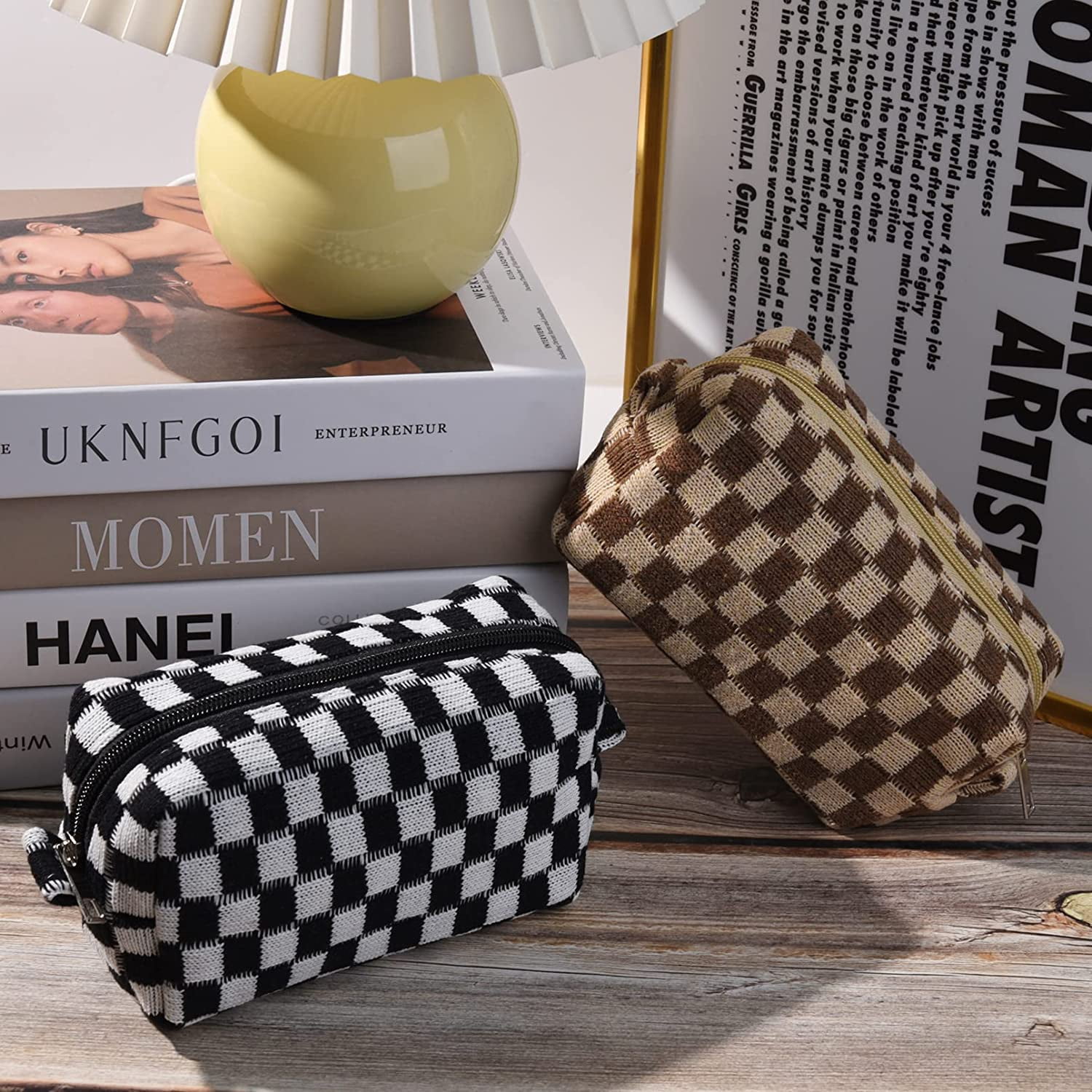 Foto 6 pulgar | Bolsa De Maquillaje Clackibukvyz A Cuadros Para Mujer, 2 Piezas - Venta Internacional.