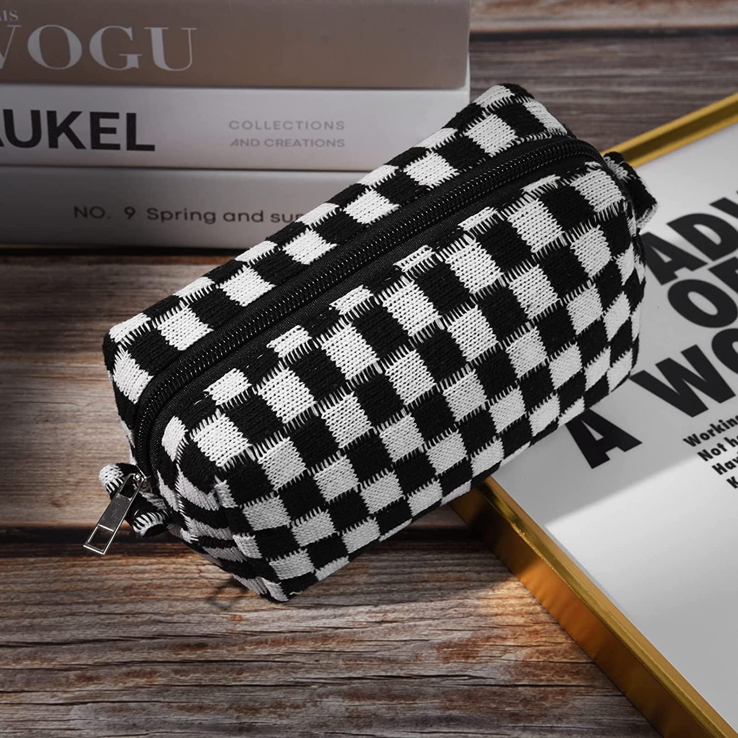 Foto 7 pulgar | Bolsa De Maquillaje Clackibukvyz A Cuadros Para Mujer, 2 Piezas - Venta Internacional.
