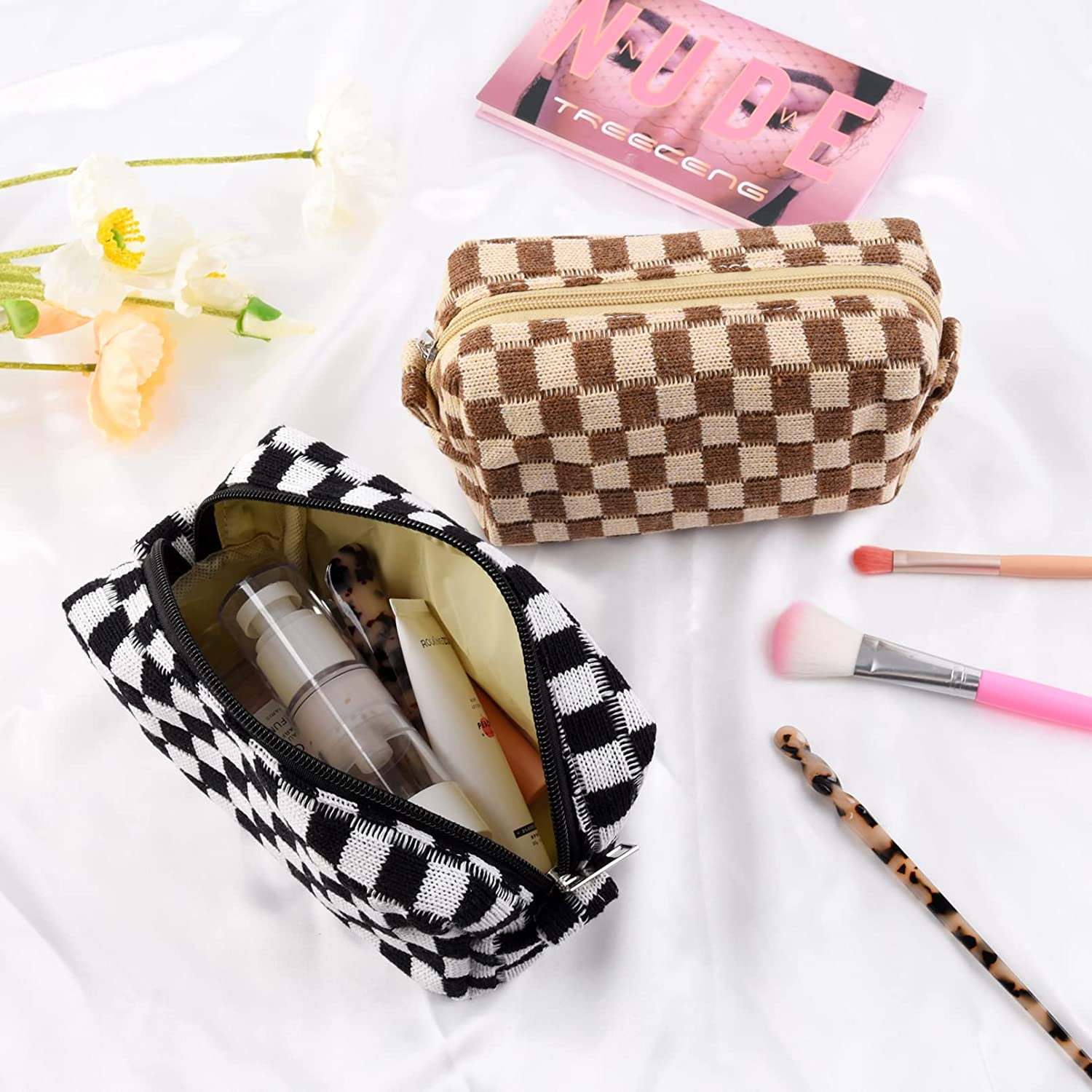Foto 8 pulgar | Bolsa De Maquillaje Clackibukvyz A Cuadros Para Mujer, 2 Piezas - Venta Internacional.