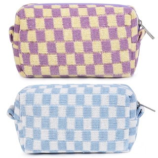 Foto 1 | Bolsa De Maquillaje Clackibukvyz A Cuadros Morados Y Azules De 2 Piezas - Venta Internacional.