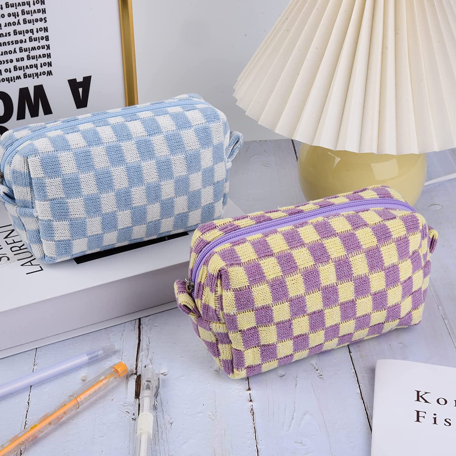 Foto 3 | Bolsa De Maquillaje Clackibukvyz A Cuadros Morados Y Azules De 2 Piezas - Venta Internacional.