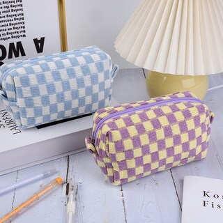 Foto 3 | Bolsa De Maquillaje Clackibukvyz A Cuadros Morados Y Azules De 2 Piezas - Venta Internacional.