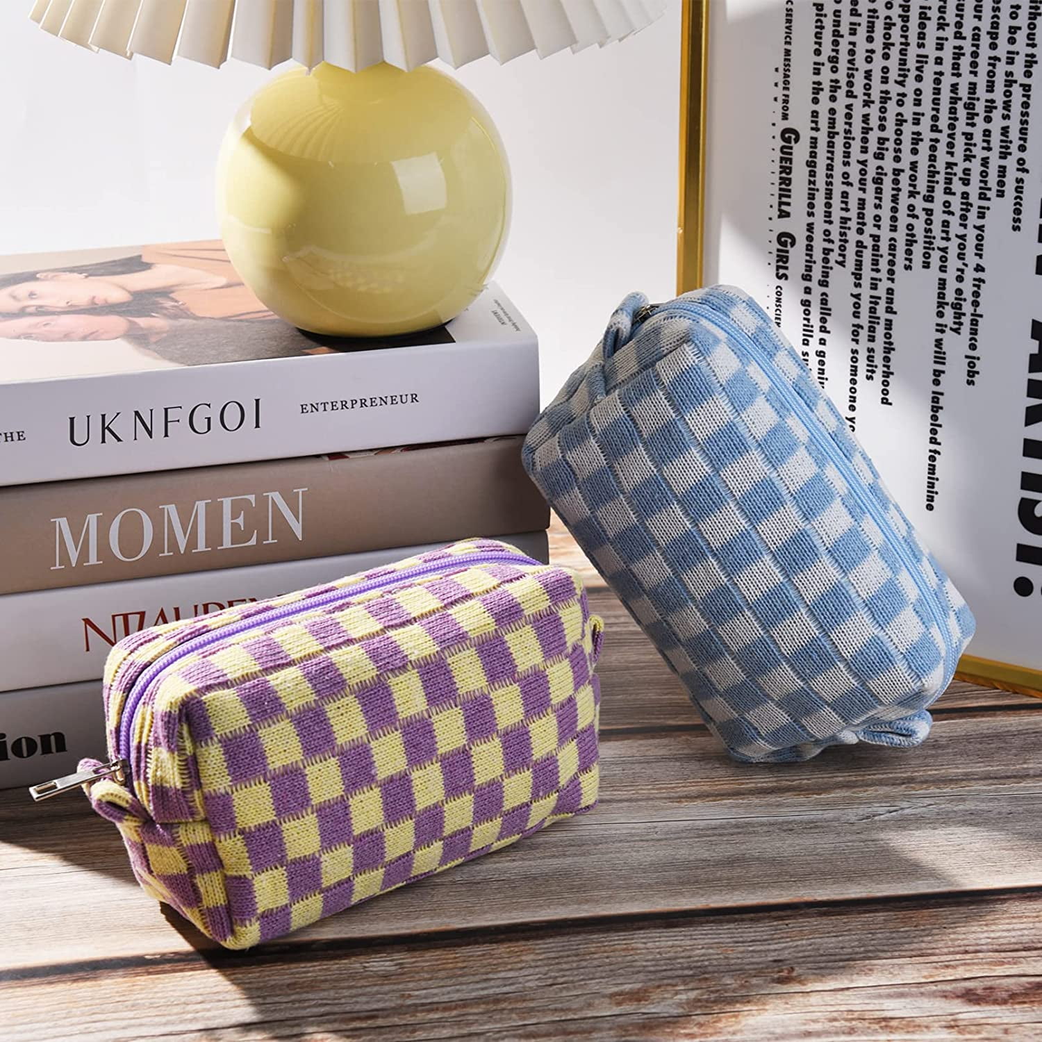 Foto 4 | Bolsa De Maquillaje Clackibukvyz A Cuadros Morados Y Azules De 2 Piezas - Venta Internacional.