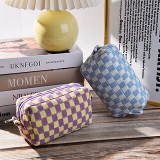 Foto 4 | Bolsa De Maquillaje Clackibukvyz A Cuadros Morados Y Azules De 2 Piezas - Venta Internacional.