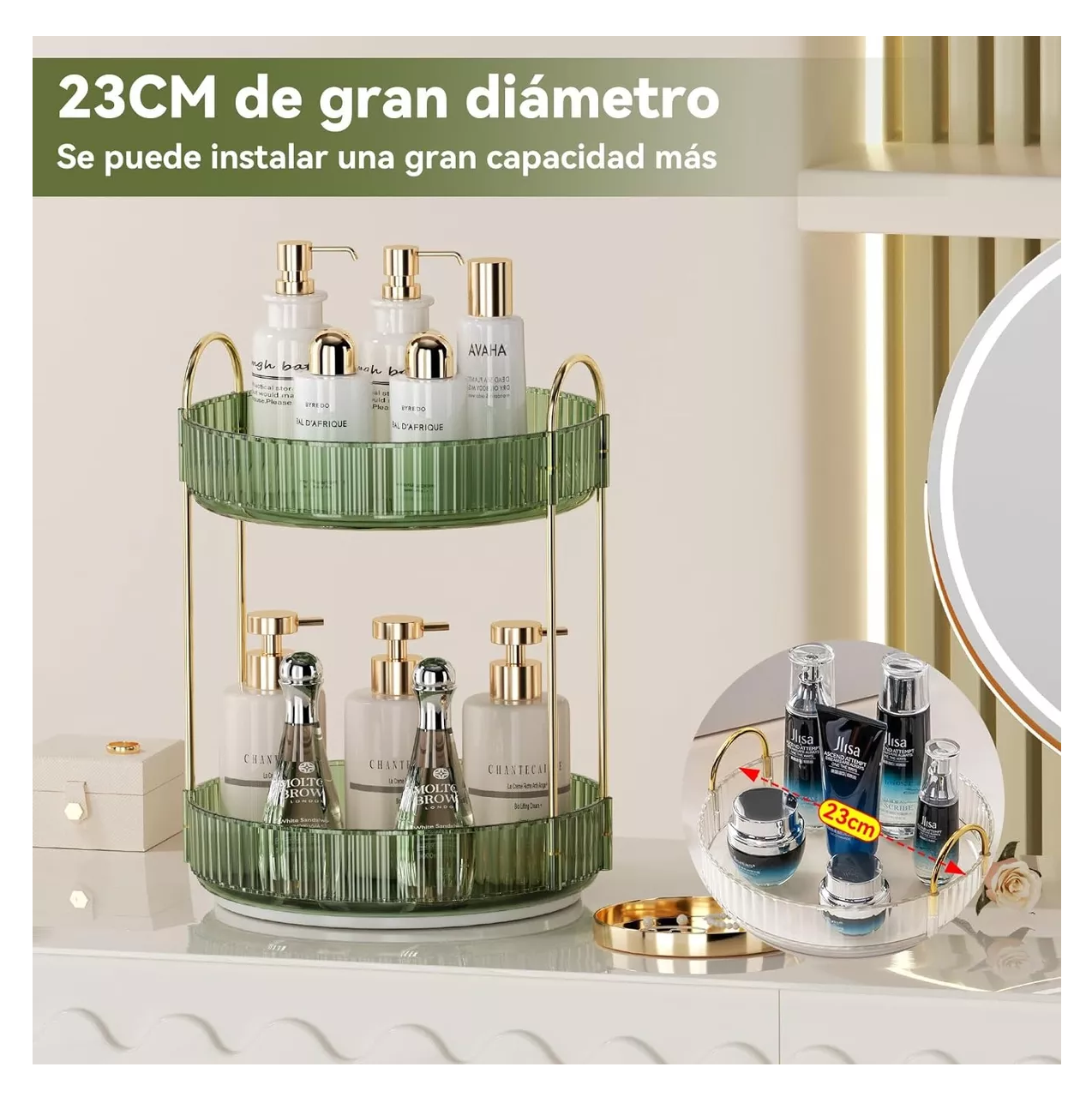 Foto 4 pulgar | Organizador De Maquillaje Cosméticos Rotación Acrílico 360° 2 Niveles Verde