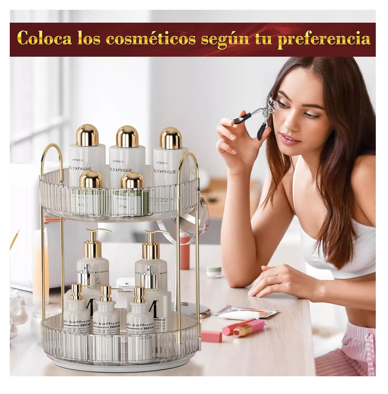 Foto 4 | Organizador De Maquillaje Cosméticos Rotación Acrílico 360° 2 Niveles Transparencia