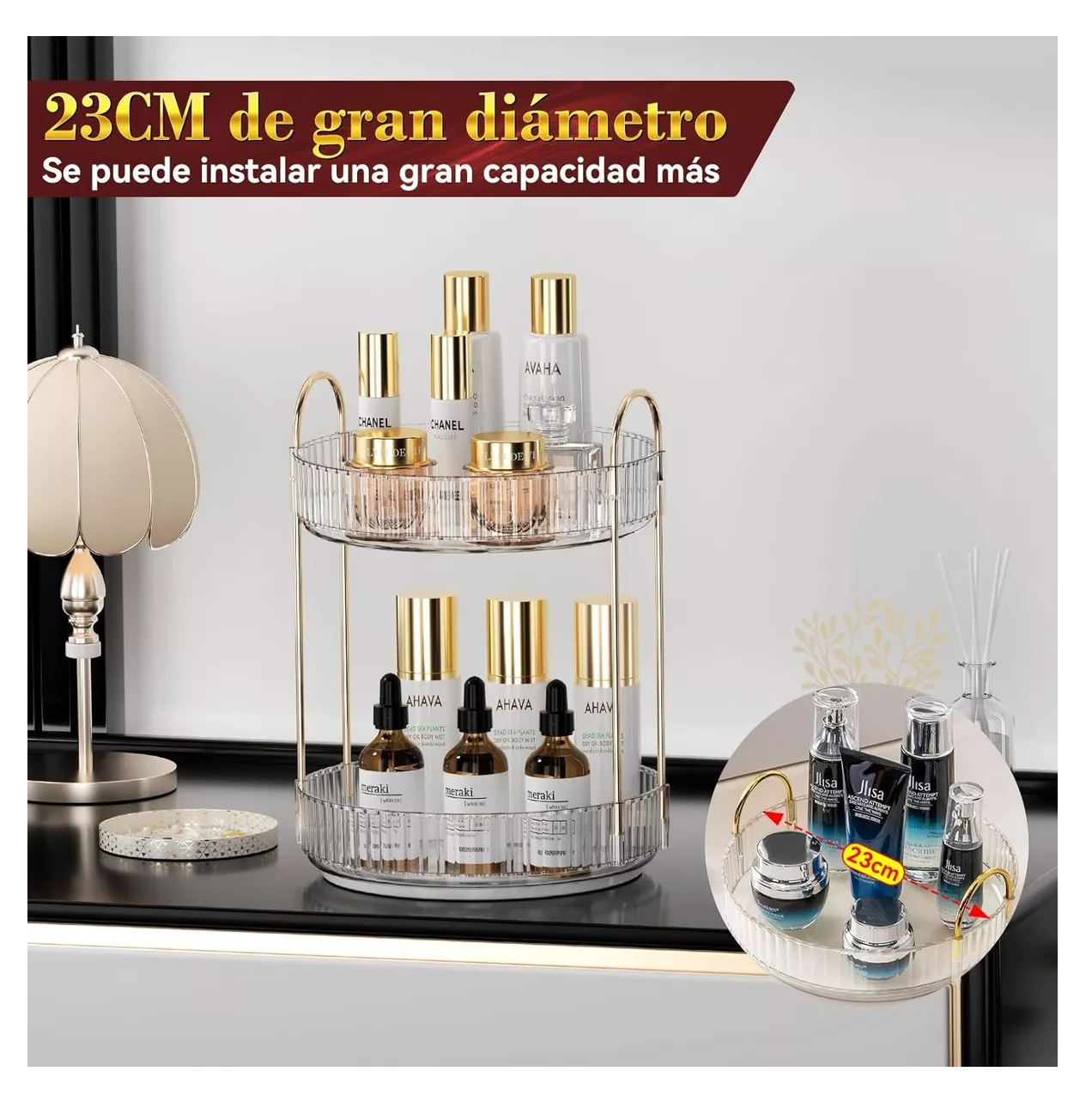 Foto 4 pulgar | Organizador De Maquillaje Cosméticos Rotación Acrílico 360° 2 Niveles Transparencia