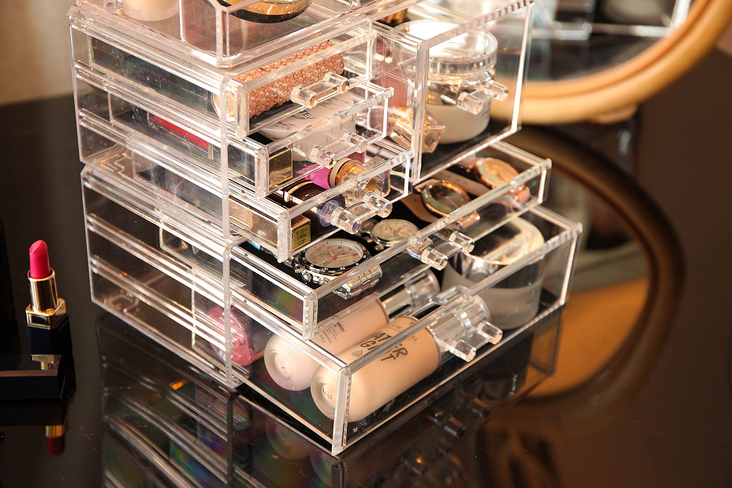 Foto 5 | Organizador De Maquillaje Cq Acrílico Transparente, Apilable, 6 Cajones, X3 - Venta Internacional.