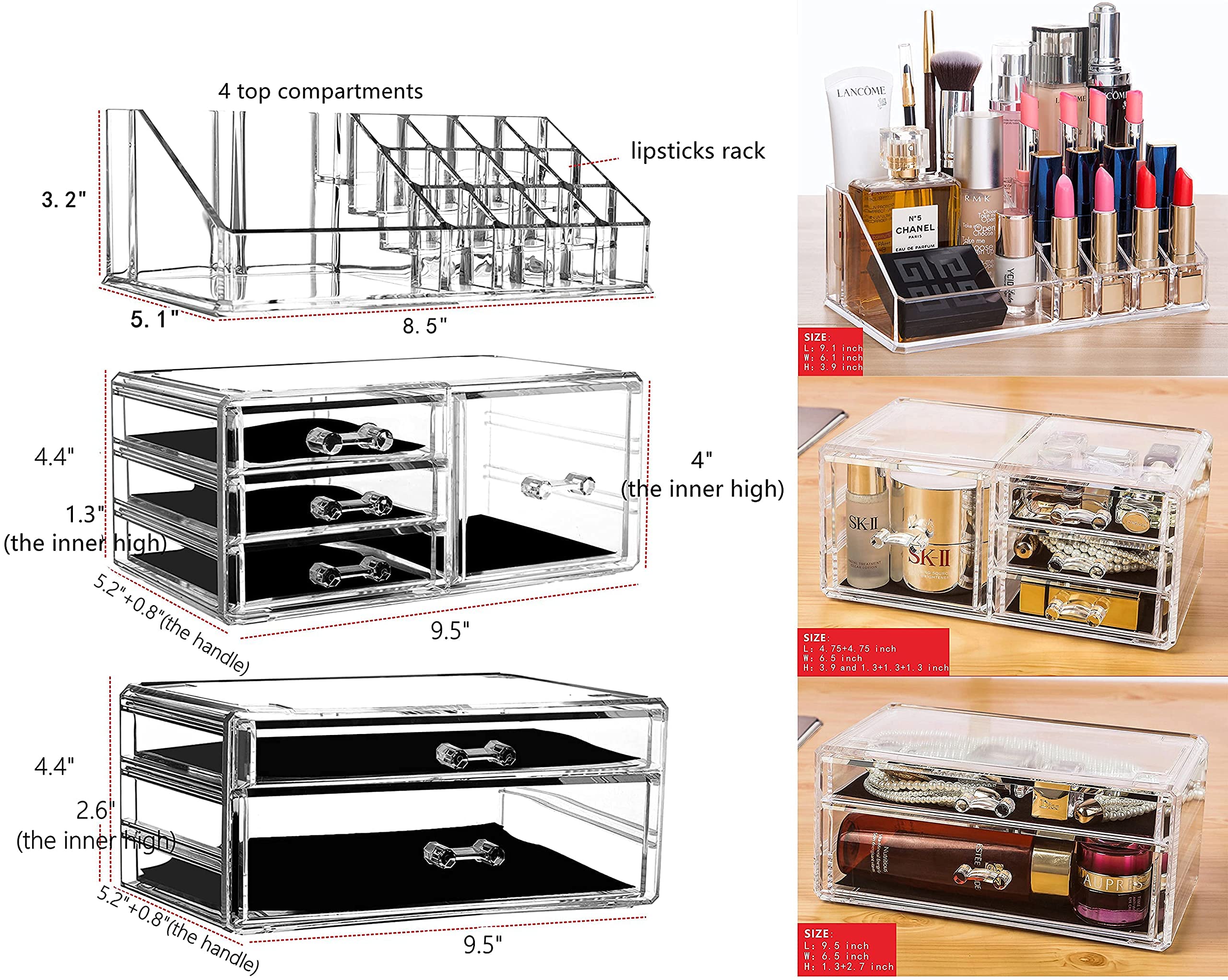 Foto 6 | Organizador De Maquillaje Cq Acrílico Transparente, Apilable, 6 Cajones, X3 - Venta Internacional.