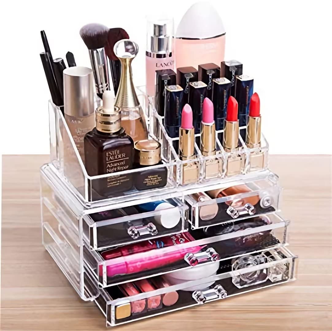 Organizador De Maquillaje Cq, Acrílico Transparente, Apilable, 4 Cajones, 2 Unidades - Venta Internacional.