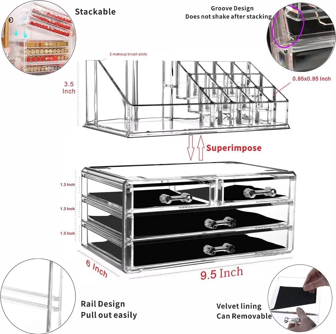 Foto 3 pulgar | Organizador De Maquillaje Cq, Acrílico Transparente, Apilable, 4 Cajones, 2 Unidades - Venta Internacional.