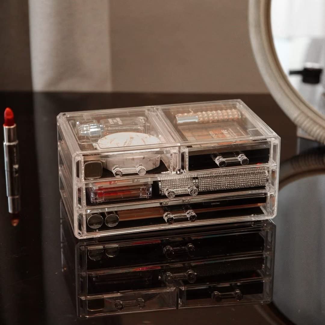 Foto 5 | Organizador De Maquillaje Cq, Acrílico Transparente, Apilable, 4 Cajones, 2 Unidades - Venta Internacional.