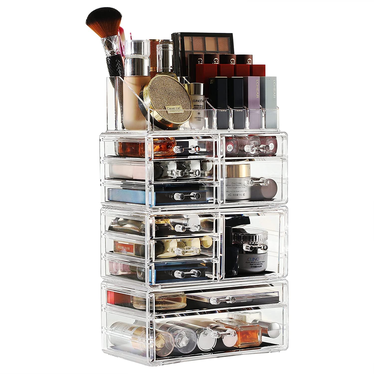 Foto 7 | Organizador De Maquillaje Cq, Acrílico, Apilable, 11 Cajones, Transparente, 4 Unidades - Venta Internacional.