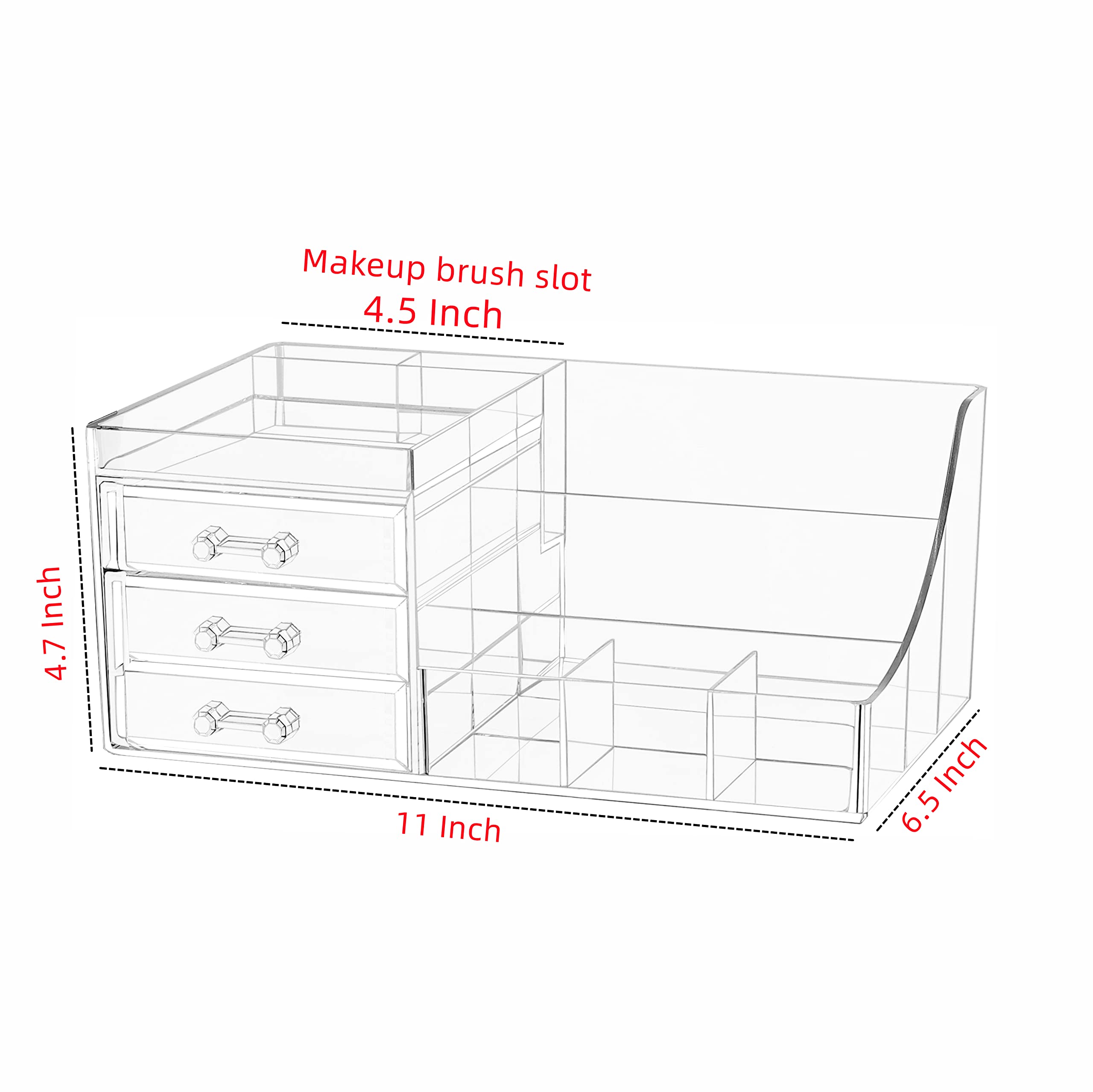 Foto 3 pulgar | Make Up Organizer Cq, Encimera Acrílica Transparente Con 3 Cajones - Venta Internacional.