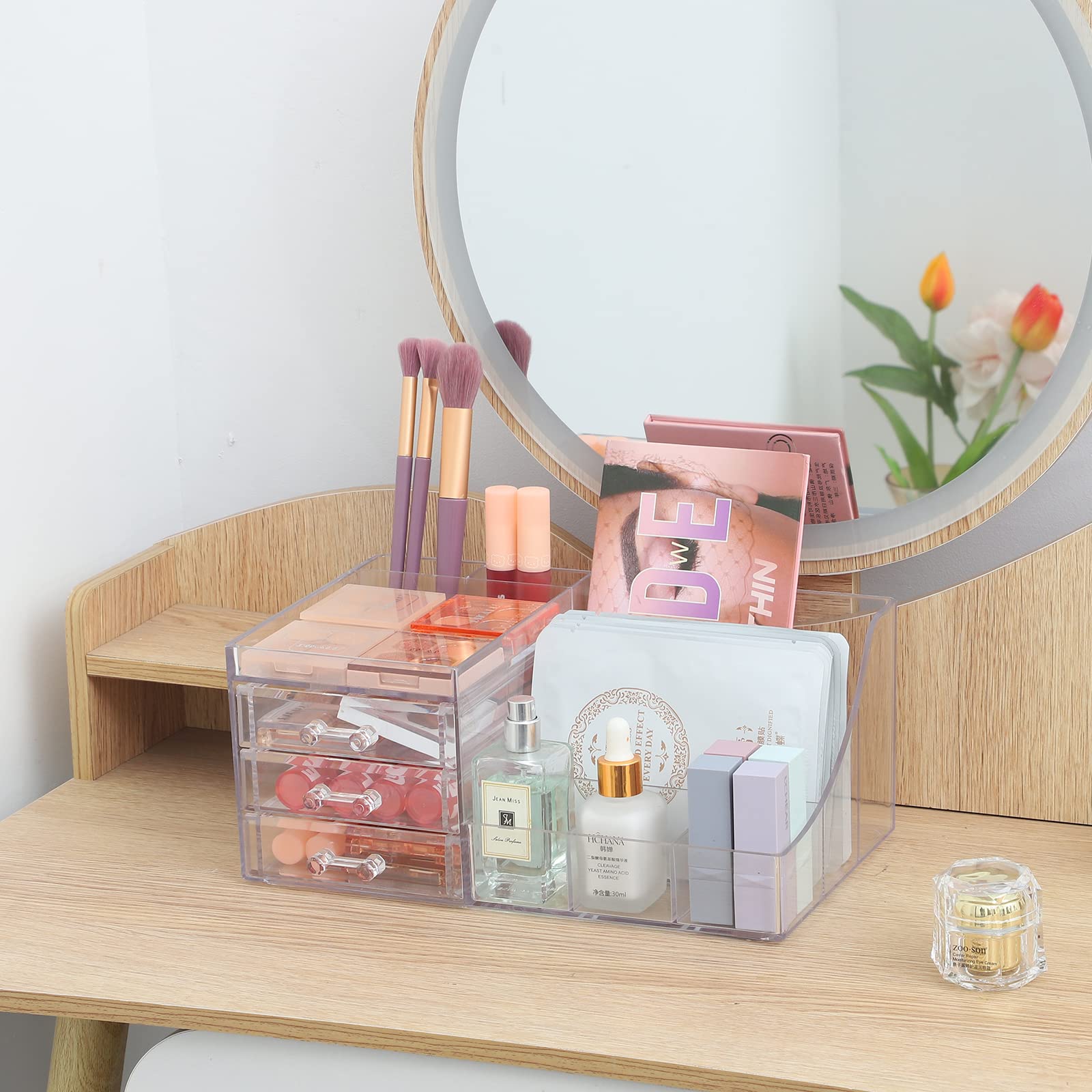 Foto 5 | Make Up Organizer Cq, Encimera Acrílica Transparente Con 3 Cajones - Venta Internacional.