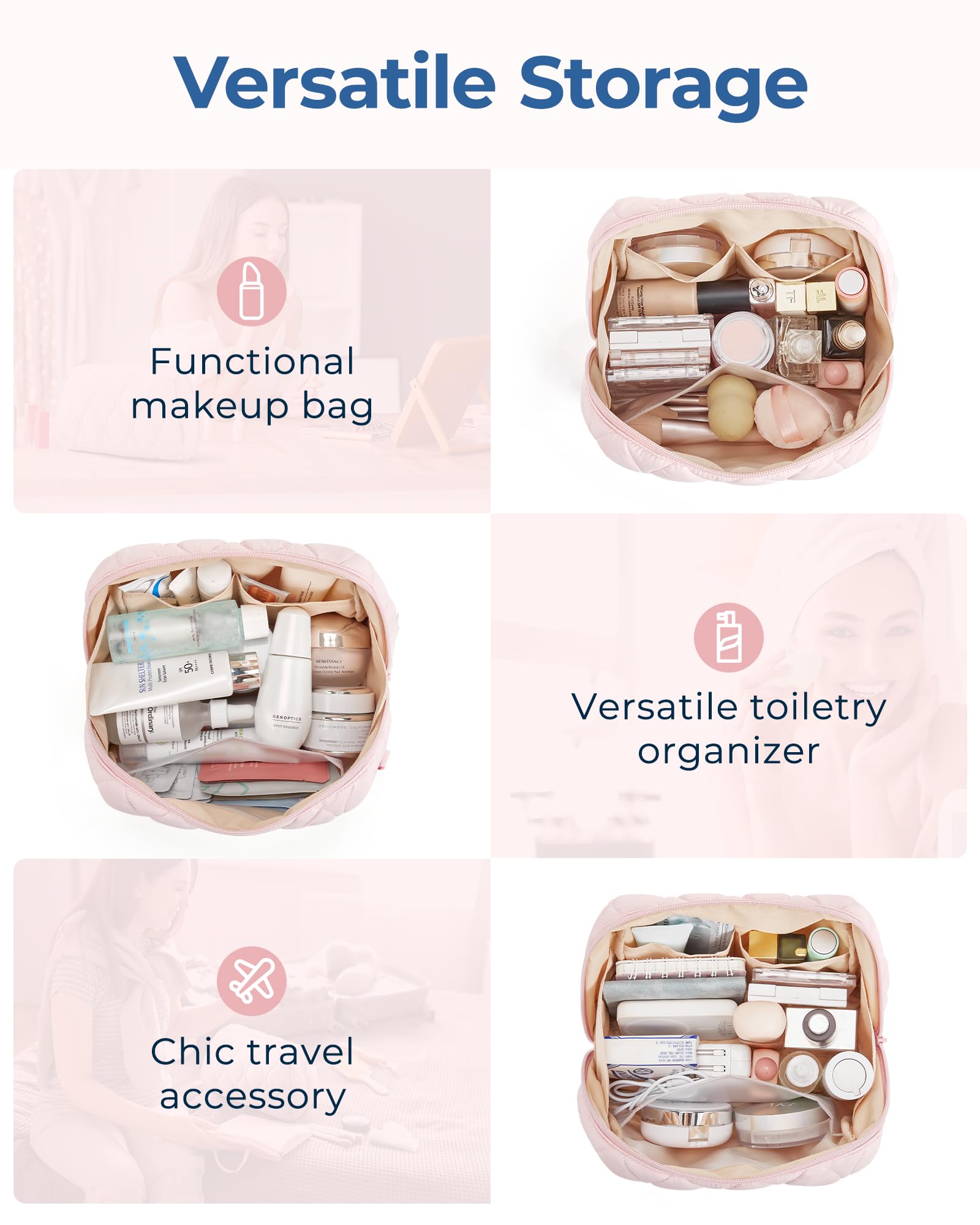 Foto 5 | Bolsa De Maquillaje Bagsmart Puffy, Acolchada, De Viaje, Cosmética, Beige, Para Mujer - Venta Internacional.